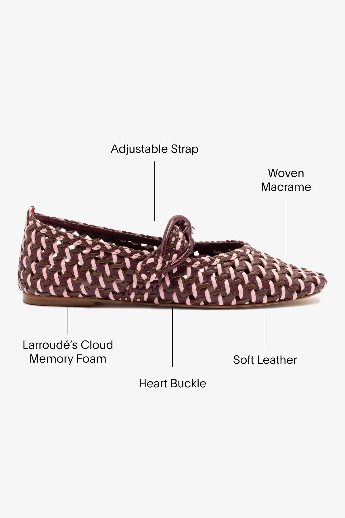 Footjoy Golf Shoes For Flat Feet Verona Macrame Ballet Flat In Wine, Tulip and Burnt Umber Leather
