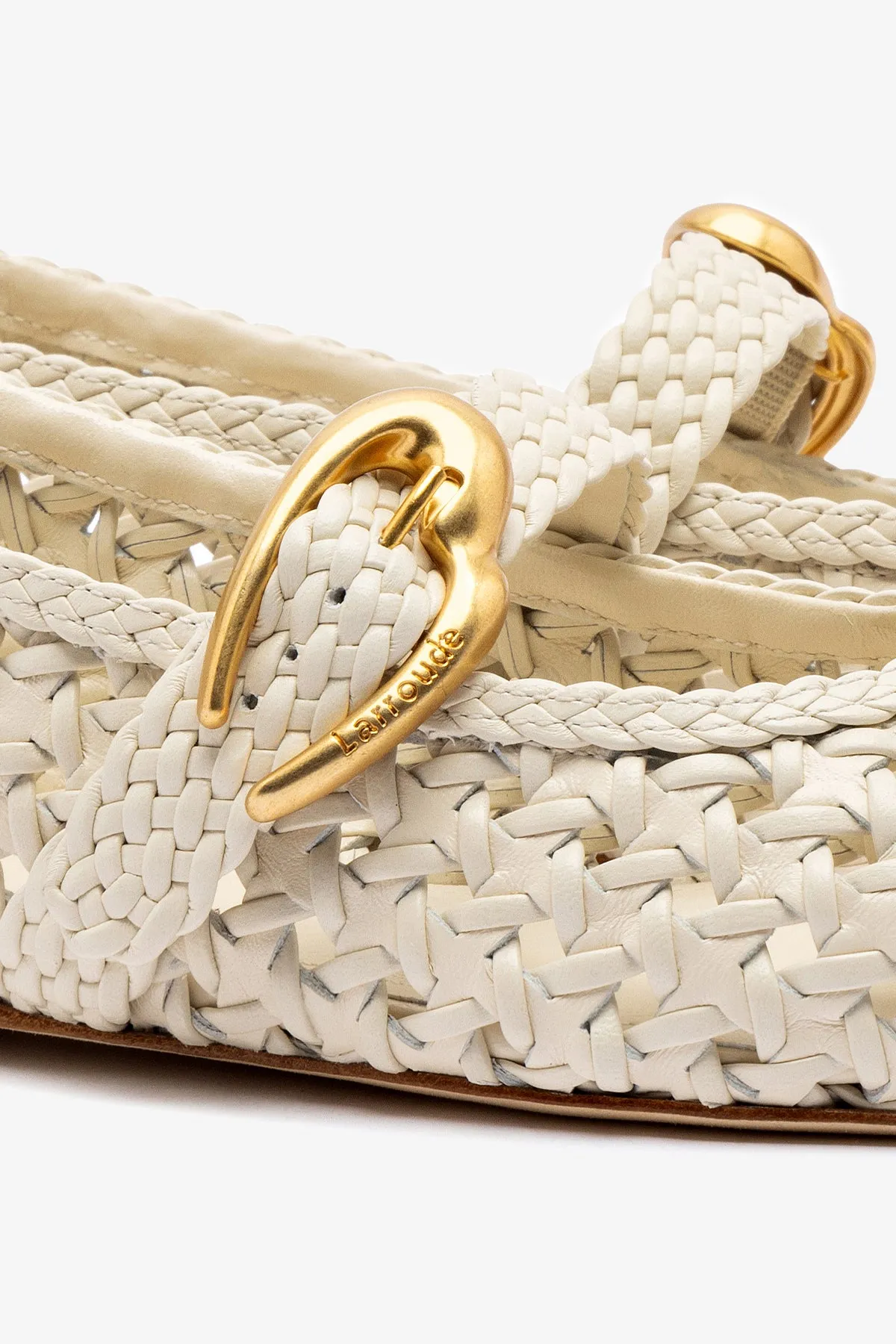 Slingback Flats Shoes Verona New Macrame In Ivory Leather