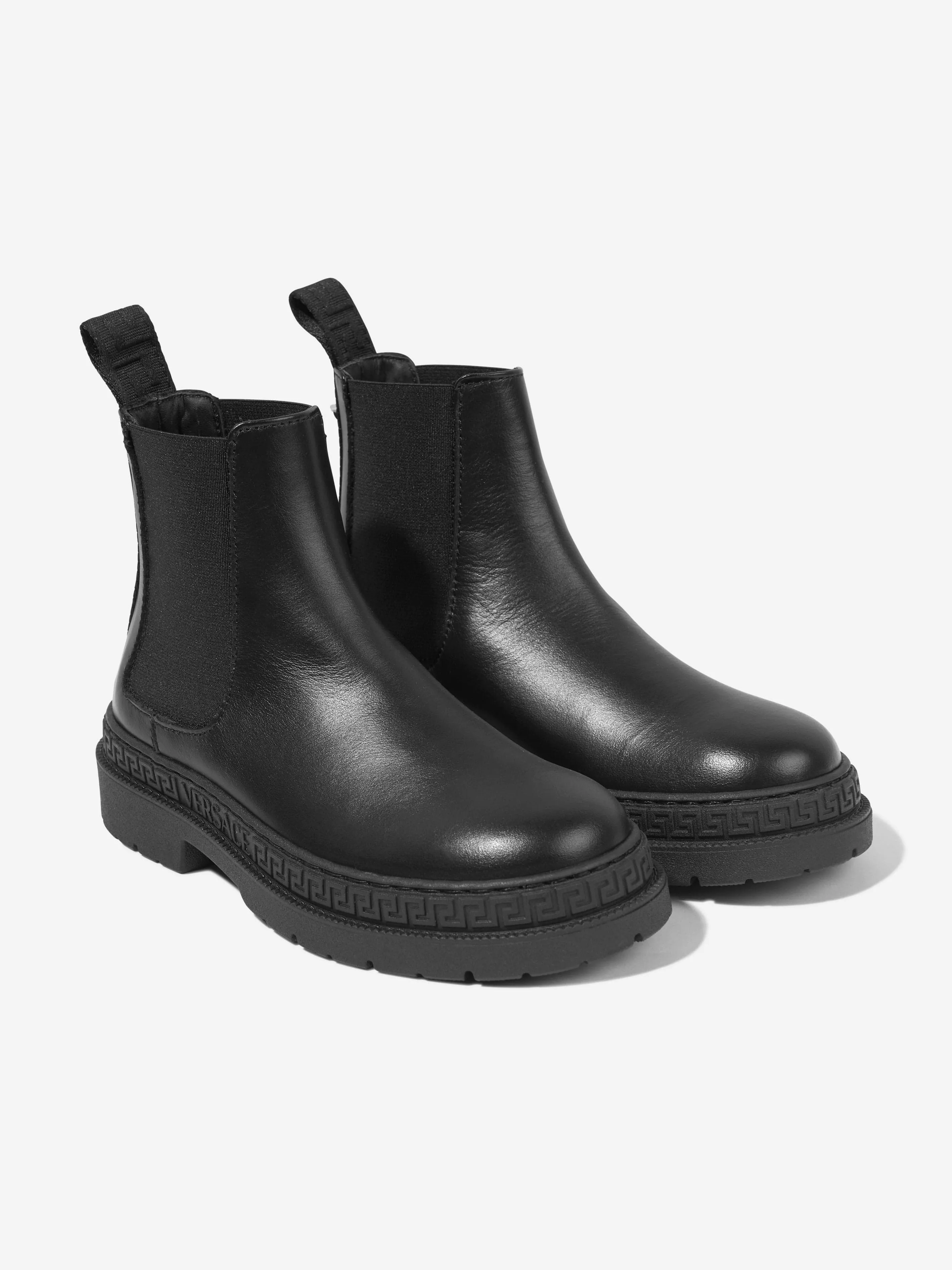 Versace Kids Leather Chelsea Boots in Black Veronica Combat Boots