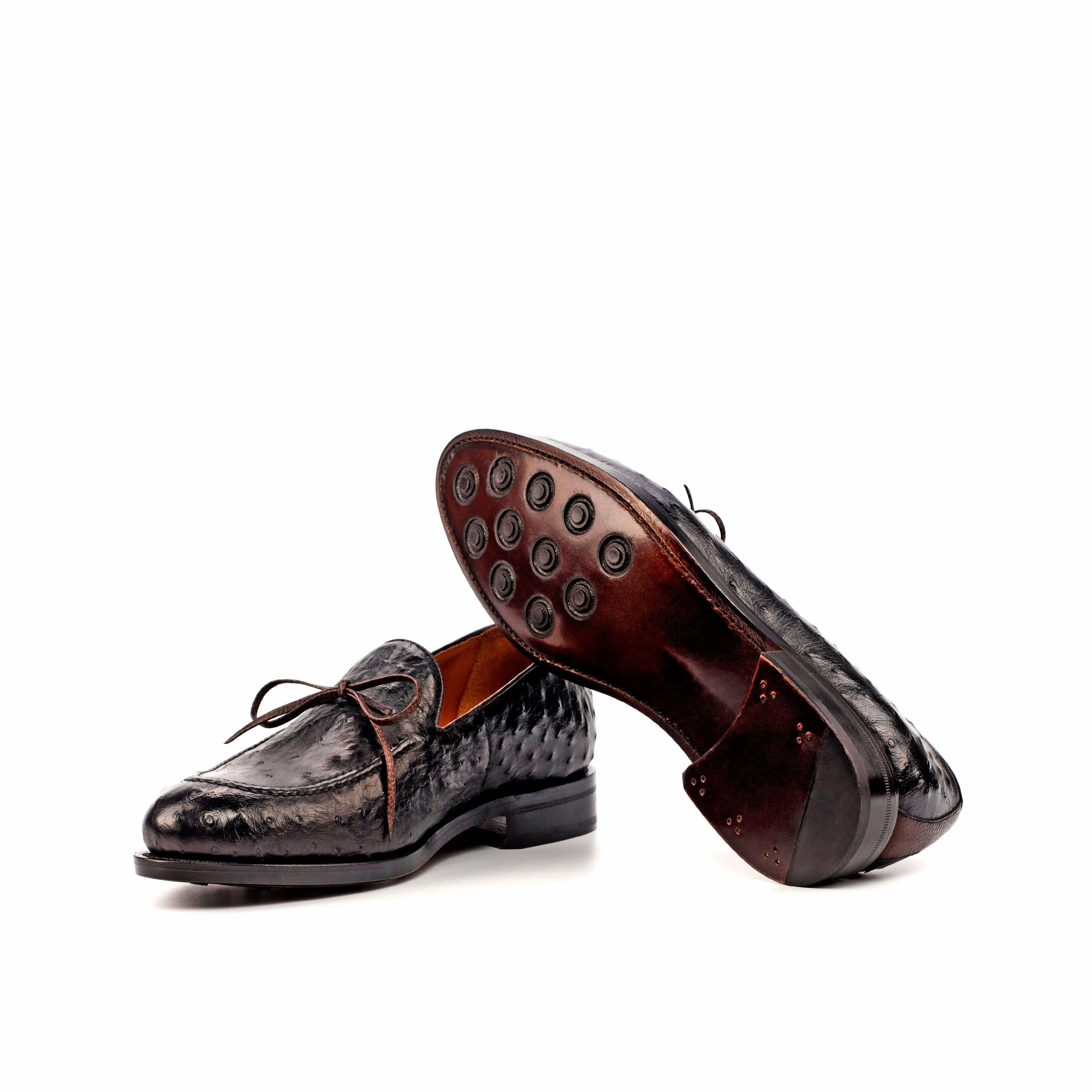 Loafers Beach Club Black Ostrich Laced Loafer