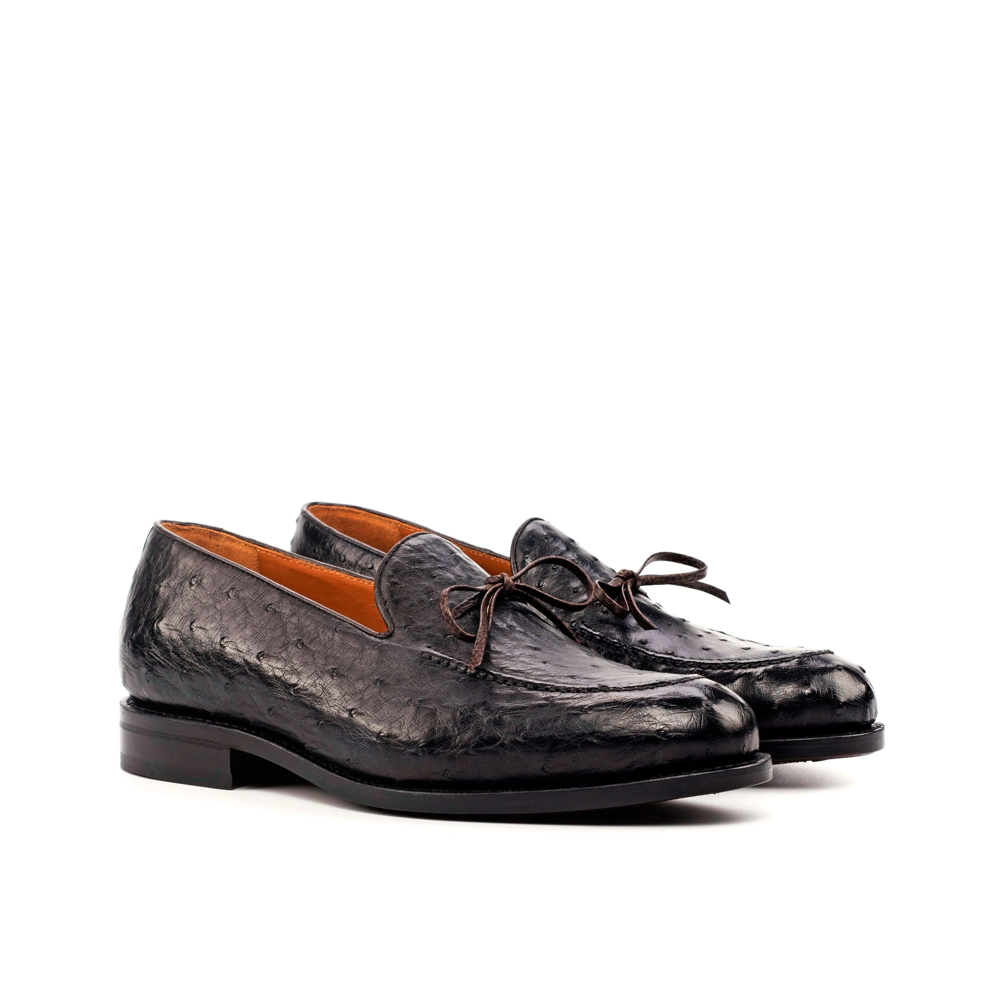 Black Ostrich Laced Loafer Red Loafers