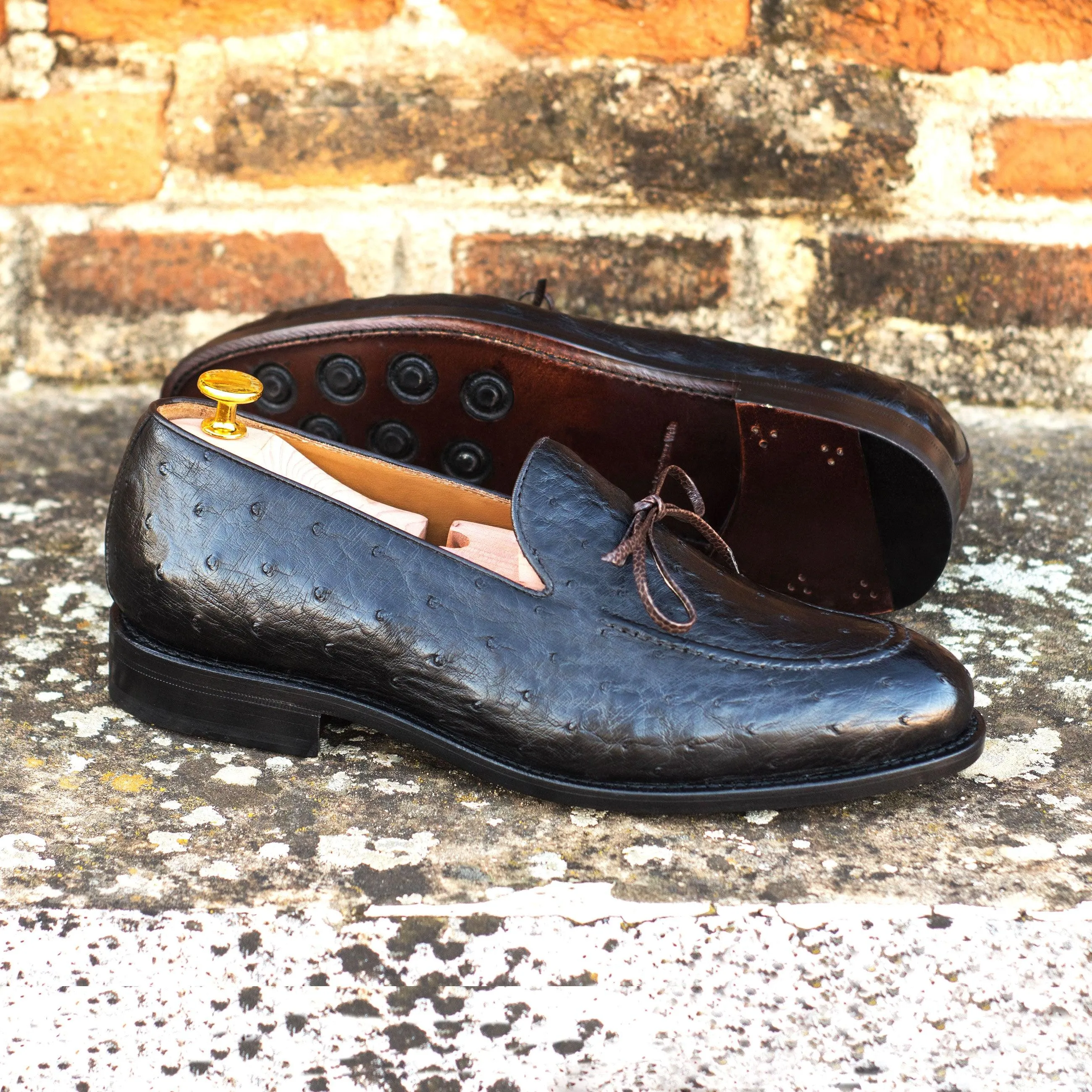 Black Ostrich Laced Loafer Tabby Loafers