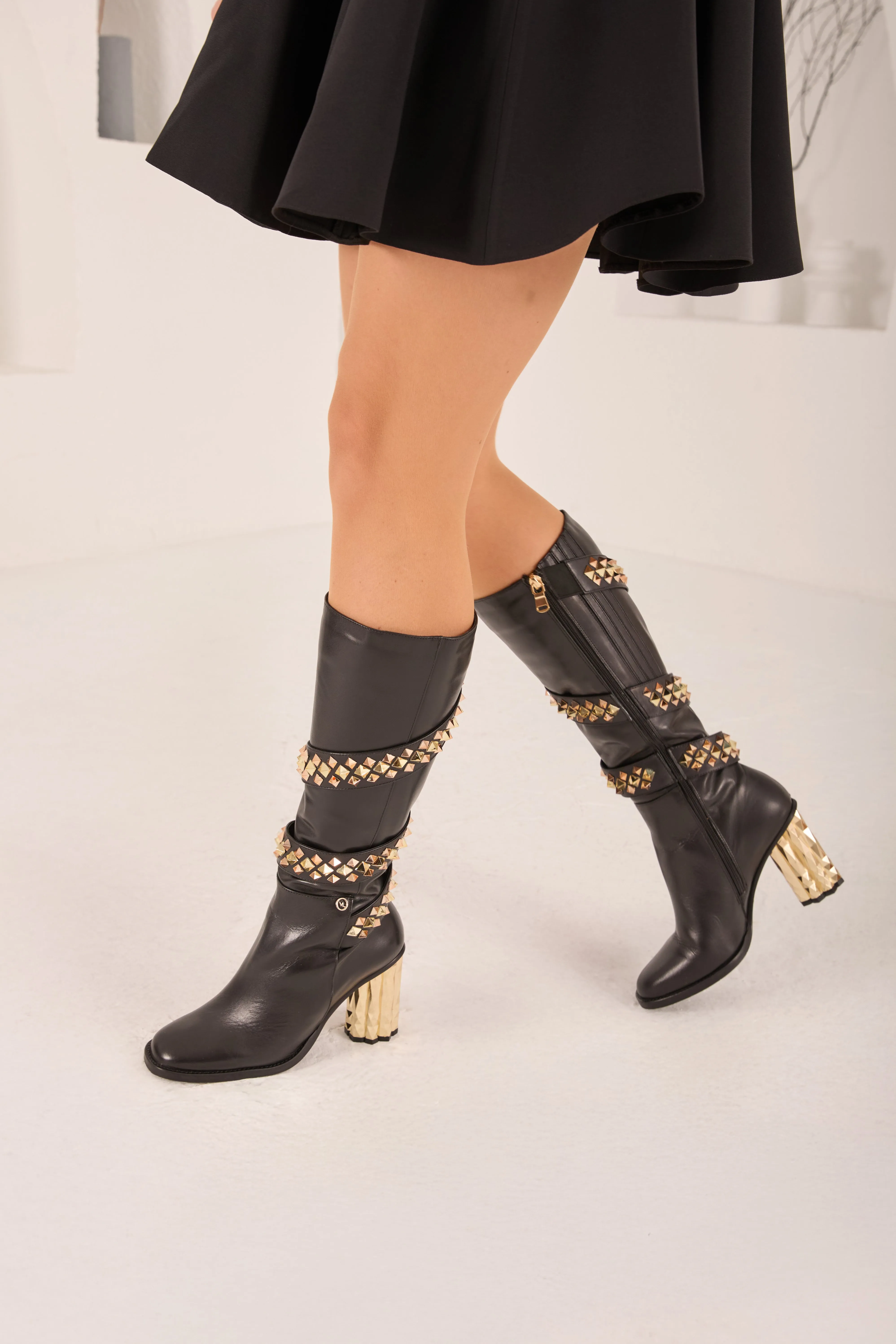 The Gladiator Black Leather Knee High Women Boot Winter Dress Boots