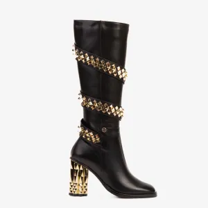 The Gladiator Black Leather Knee High Women Boot Chore Boots