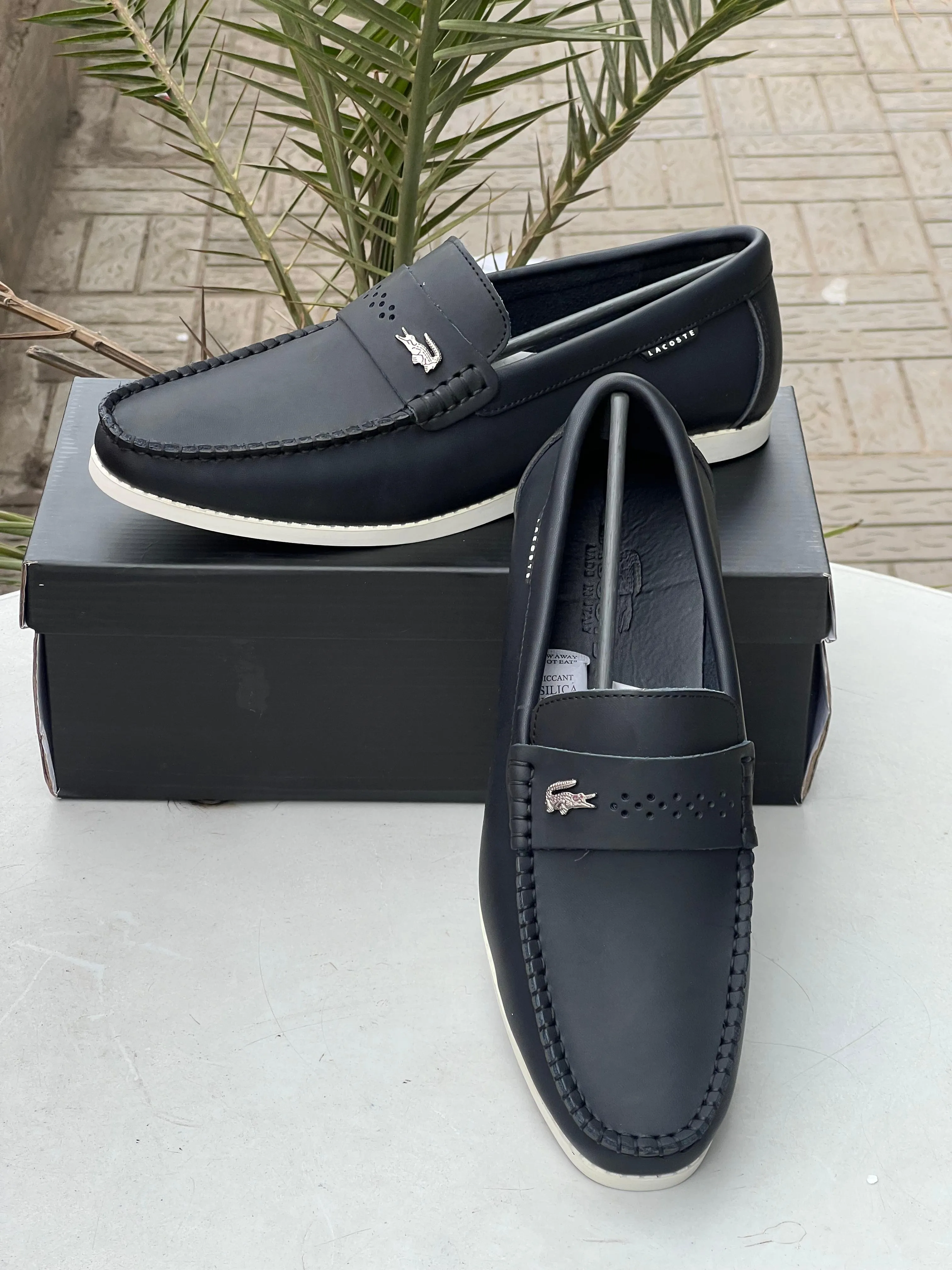 Socks And Loafers Lacoste Mens Loafers  Black with White Sole