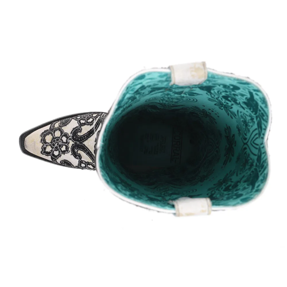 Light Winter Boots Floral Sequin Overlay Embroidered Tall Snip Toe Cowboy Boots