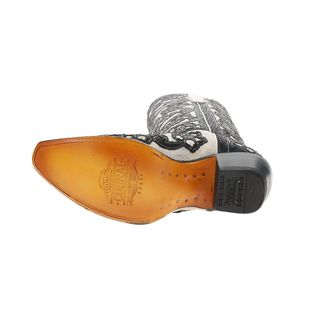 Normal Boots Floral Sequin Overlay Embroidered Tall Snip Toe Cowboy Boots