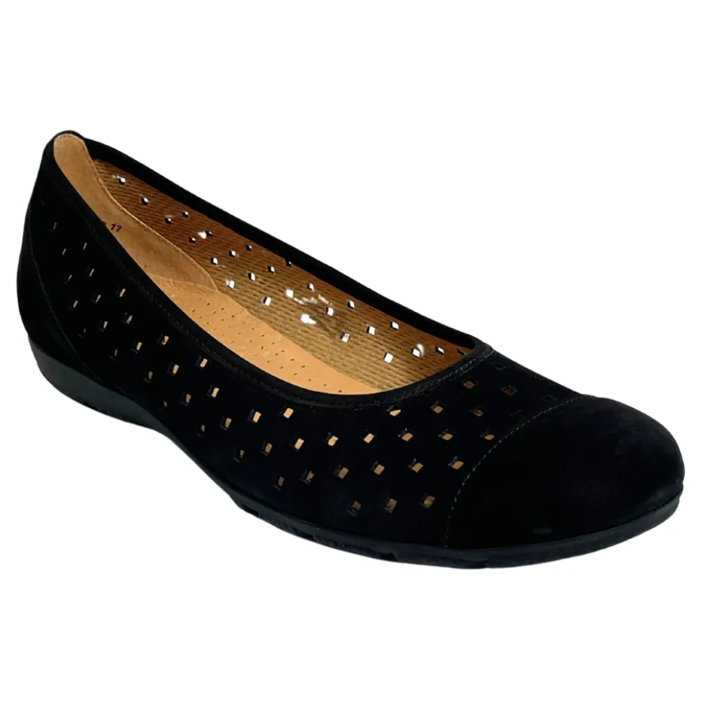 Gabor Ballet Perf Black Flat (Women's) Suede Flats Shoes