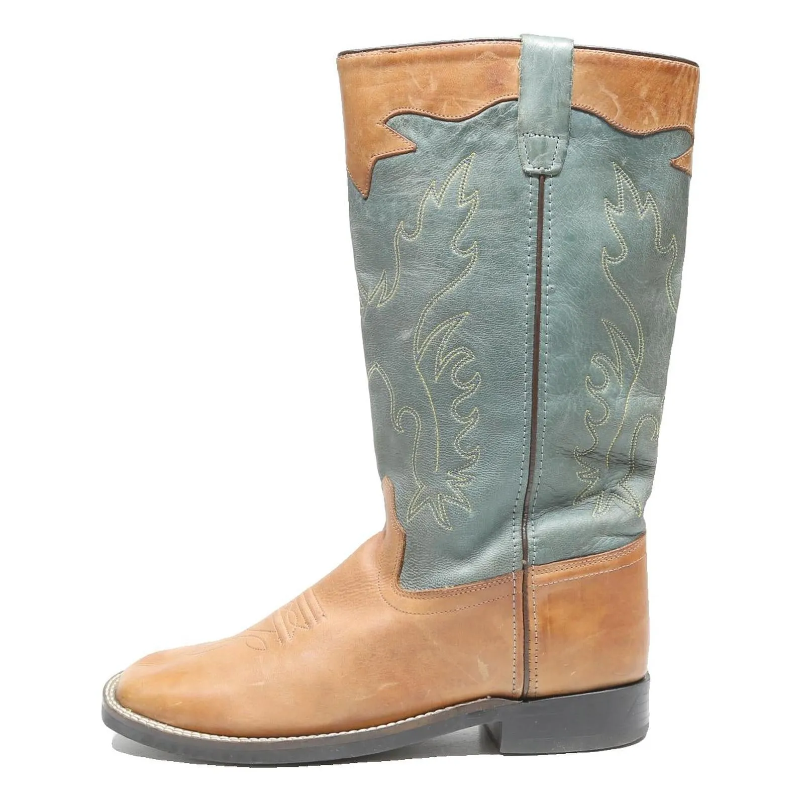 Man Cowboy Boots OLDWEST Womens Western Ankle Leather Boots Tan & Sage UK 7 Embroidered Stitch