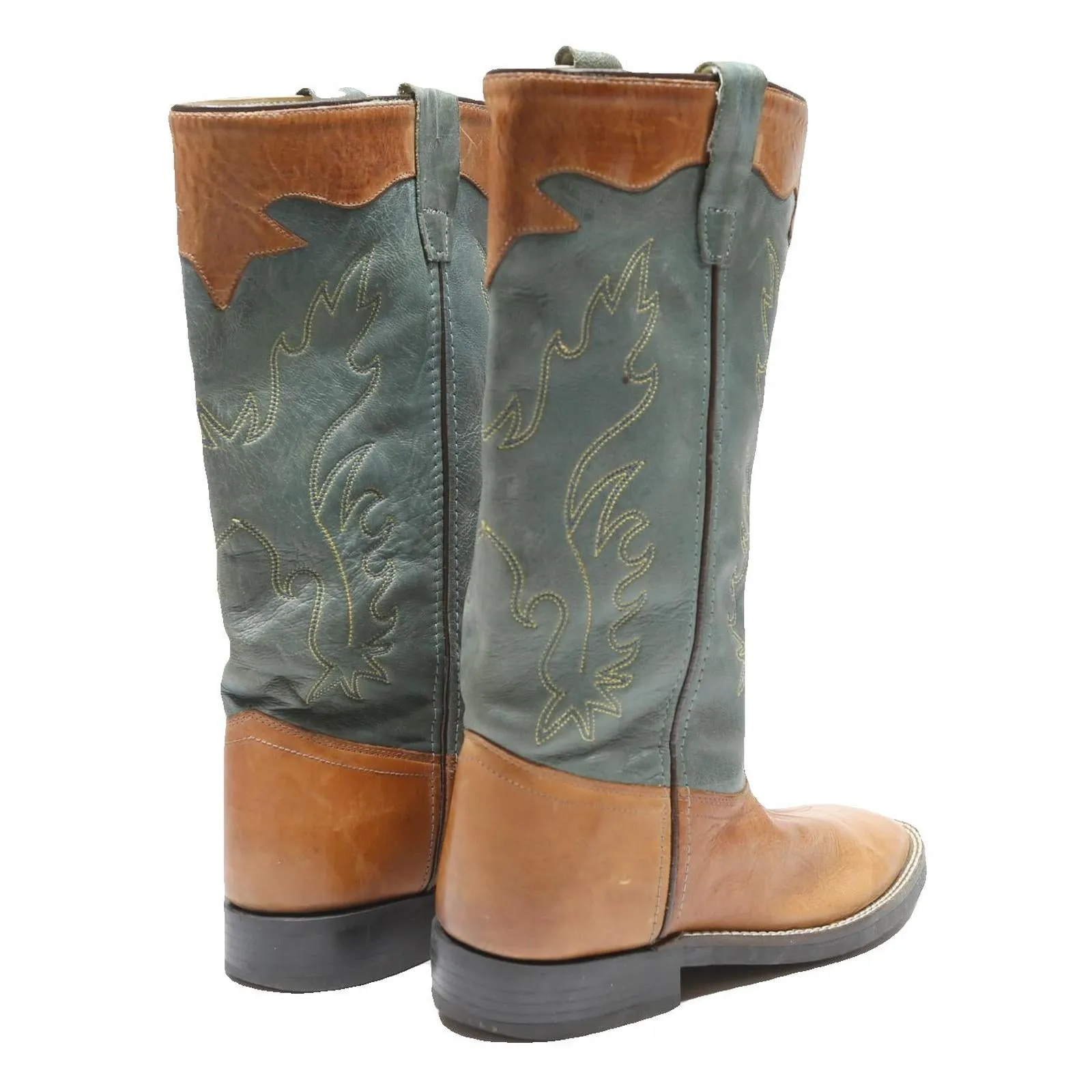 OLDWEST Womens Western Ankle Leather Boots Tan & Sage UK 7 Embroidered Stitch Best Hiking Boots For Flat Feet