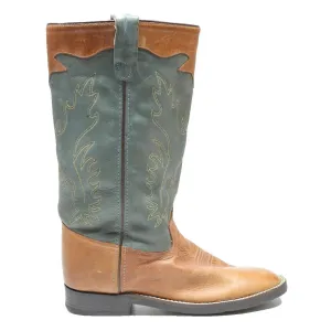 Paddock Boots OLDWEST Womens Western Ankle Leather Boots Tan & Sage UK 7 Embroidered Stitch
