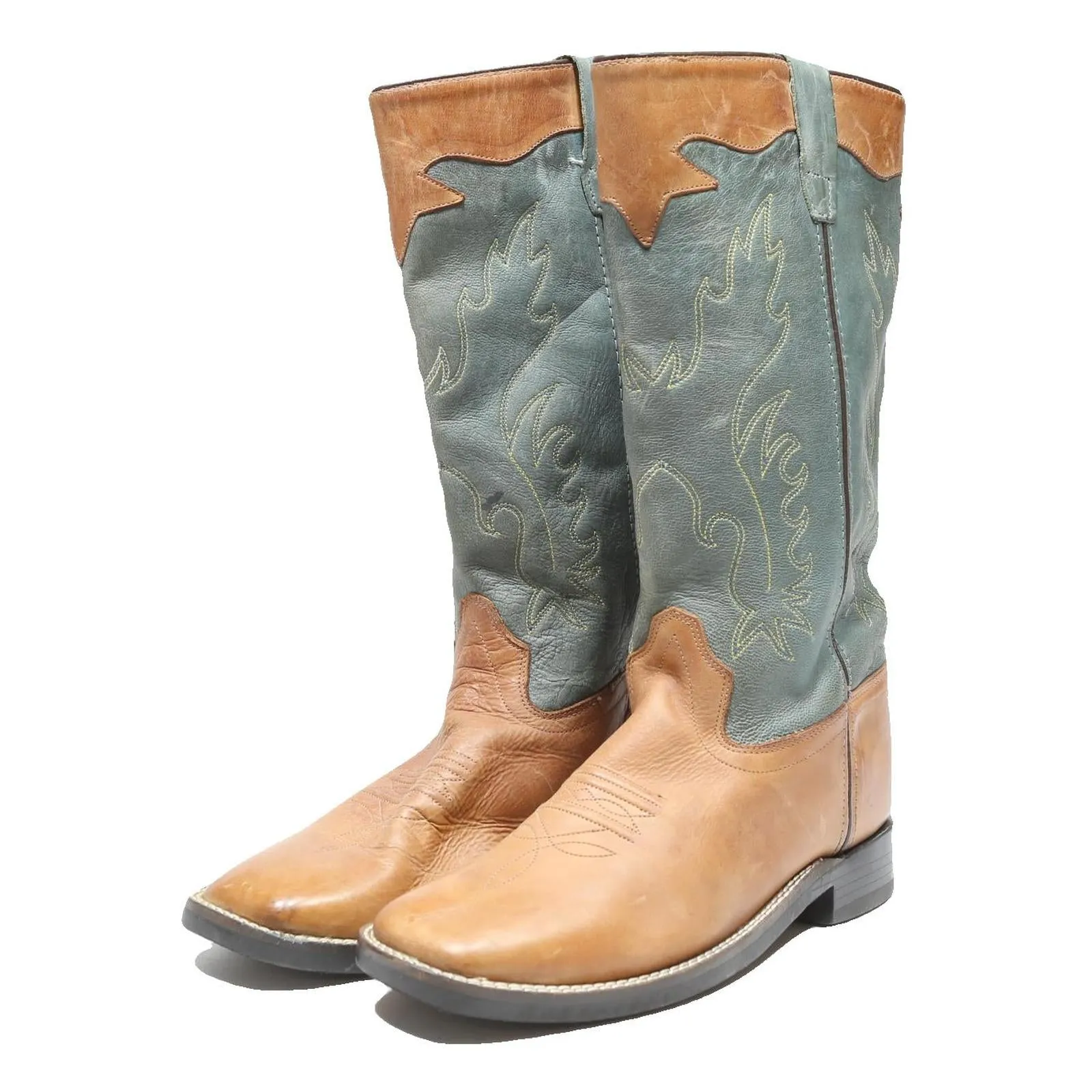 Cold Weather Work Boots OLDWEST Womens Western Ankle Leather Boots Tan & Sage UK 7 Embroidered Stitch