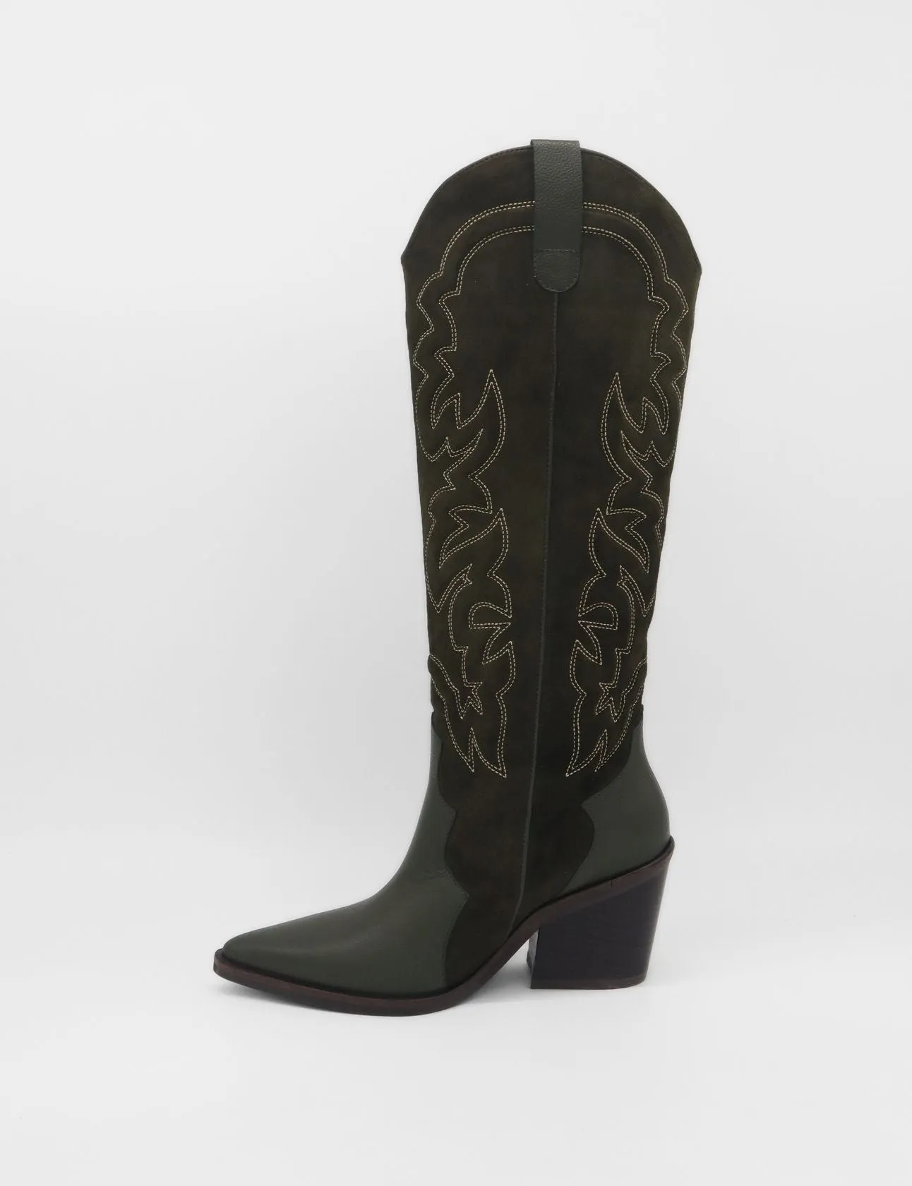 Getty western knee-high tall boots in olive suede leather women's shoes Boots Cuban Heel