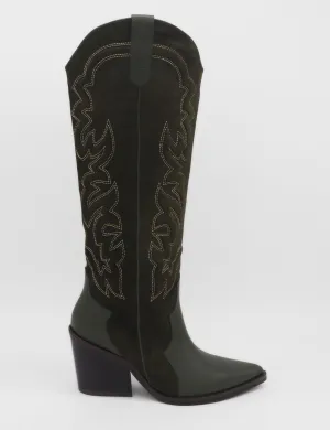 Getty western knee-high tall boots in olive suede leather women's shoes Tcx Boots