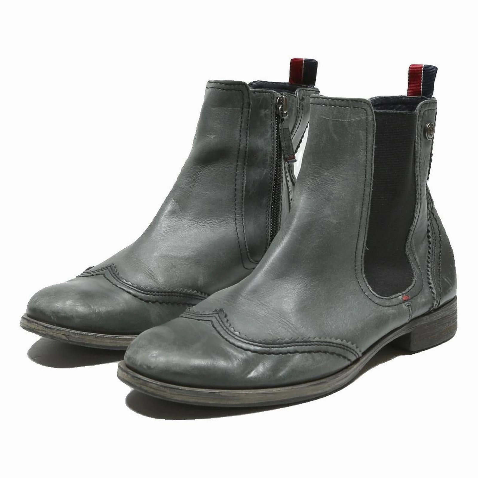 TOMMY HILFIGER Womens Chelsea Boots Leather Grey UK 6 Classic Smart Comfort Boot Rain Boots