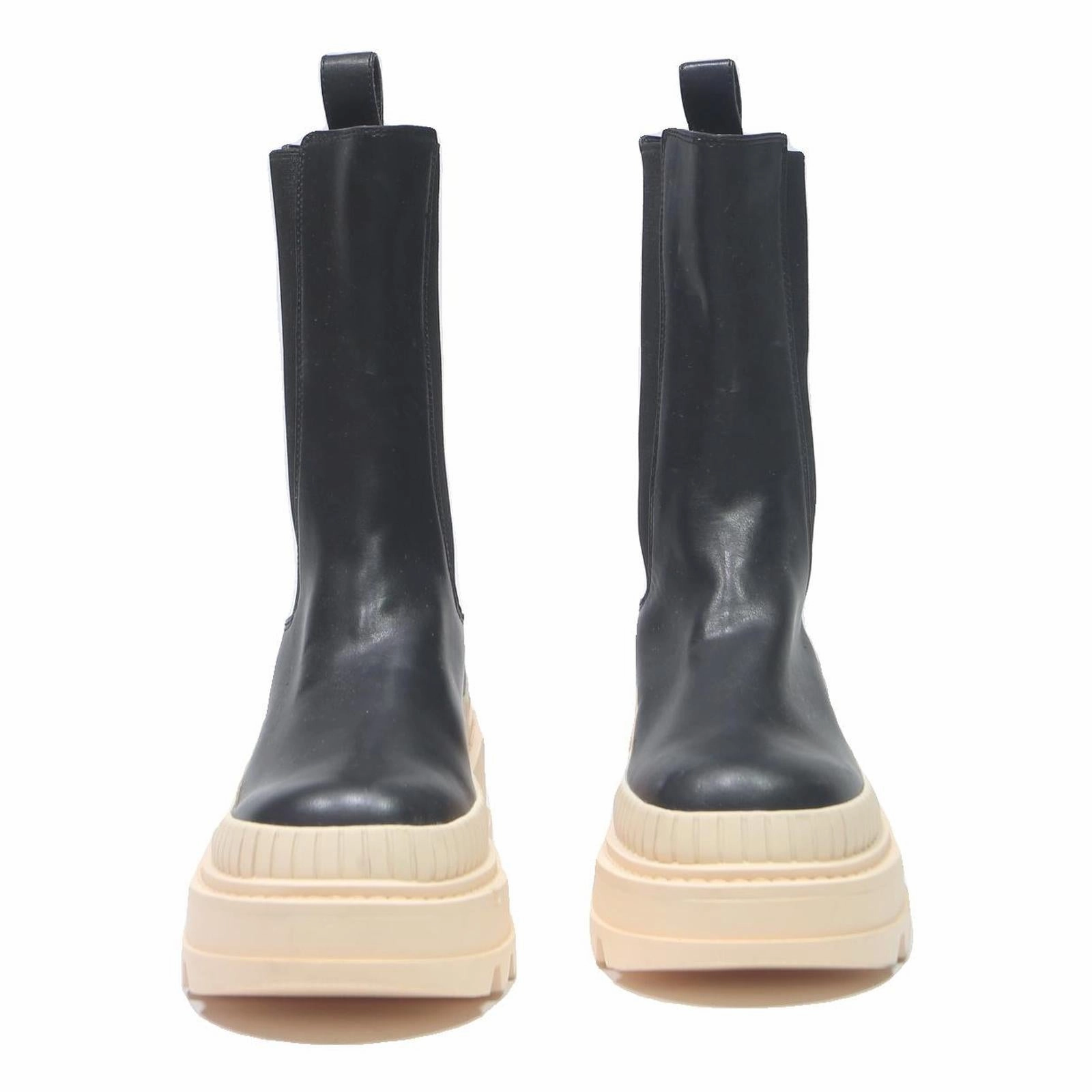 Tall Winter Boots CHARLES & KEITH Womens Chelsea Platform Boots Black Leather UK 3 Chunky Sole