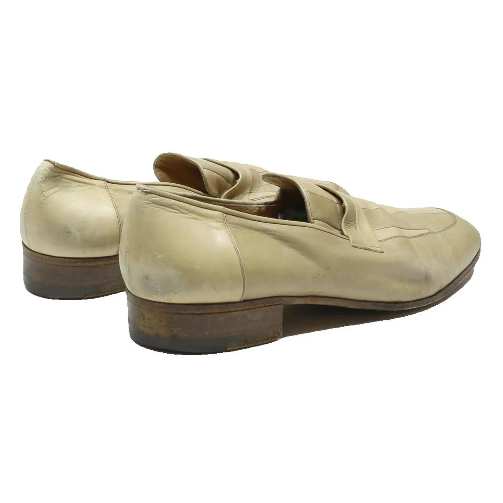 WALLES Womens Classic Leather Loafers Cream UK 8.5 Elegant Slip-On Footwear Ecco Slip On Loafers