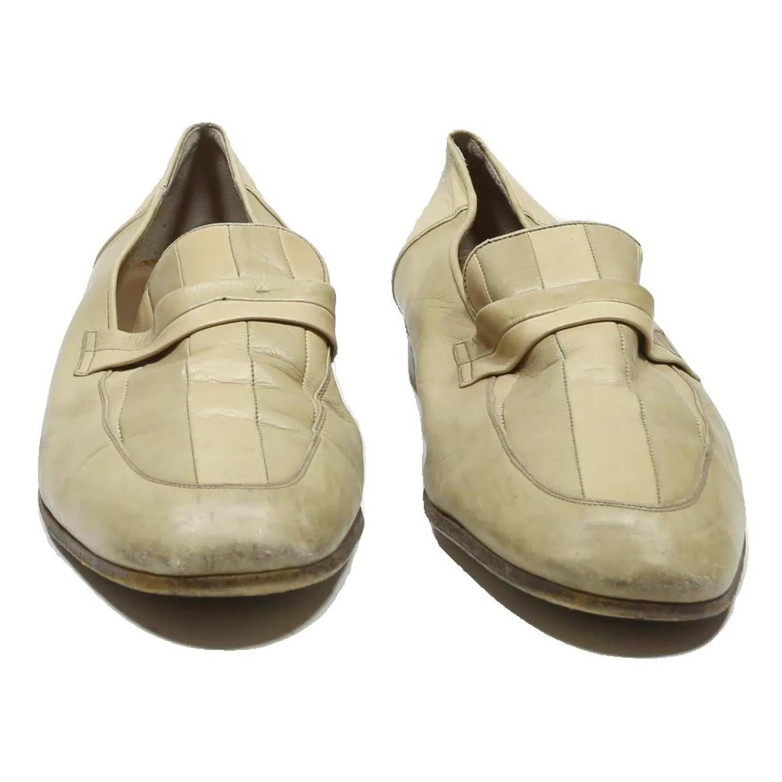 WALLES Womens Classic Leather Loafers Cream UK 8.5 Elegant Slip-On Footwear Childrens Loafers