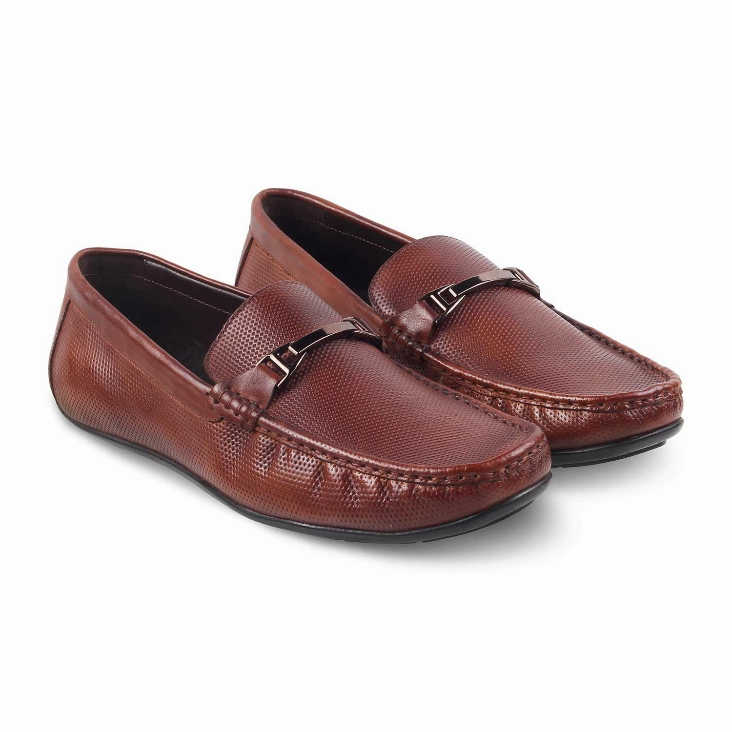 The Abianca Tan Men's Leather Driving Loafers Tresmode Cushionaire Loafers