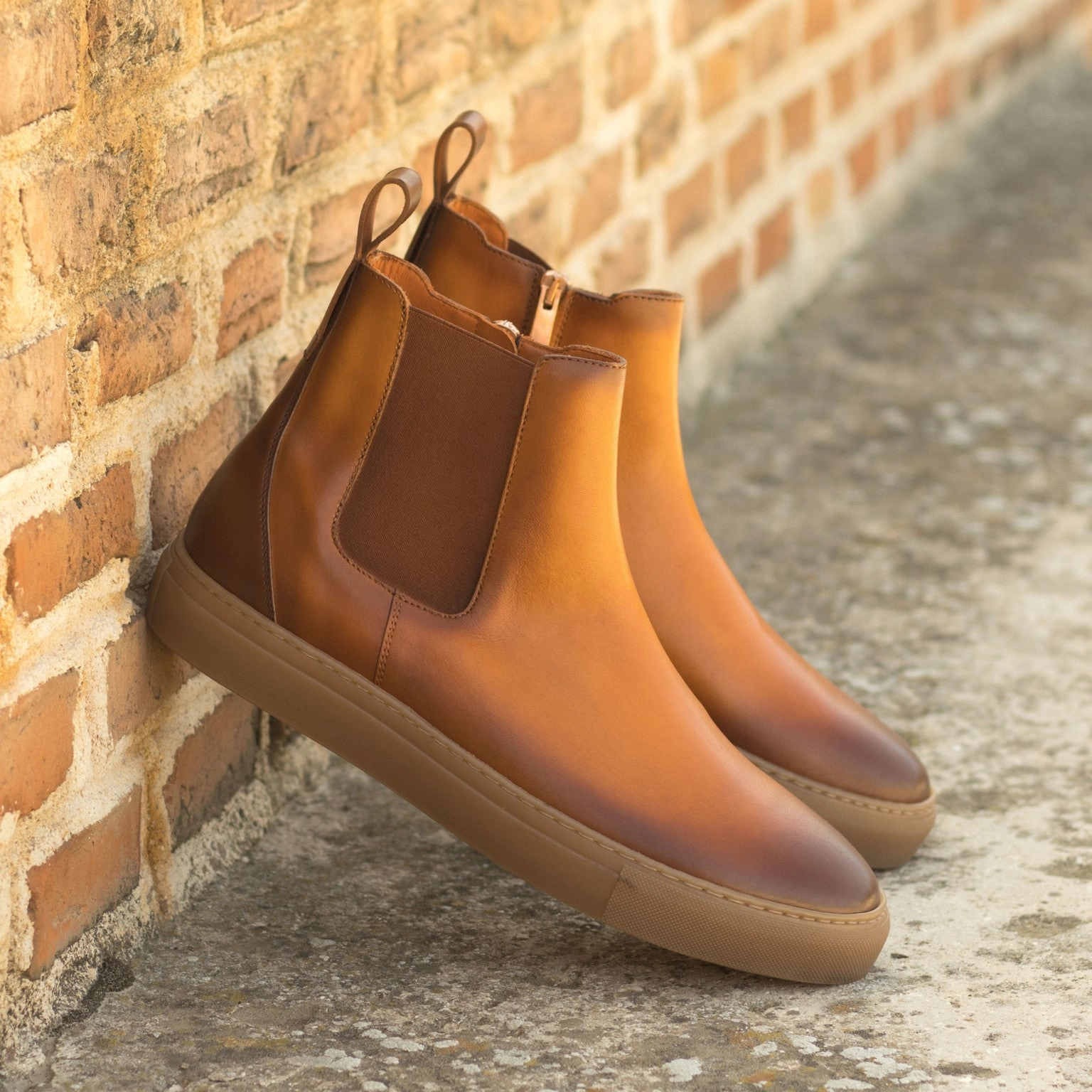 Cognac & Medium Brown Calf Chelsea Sneaker Boots Landscaping Boots