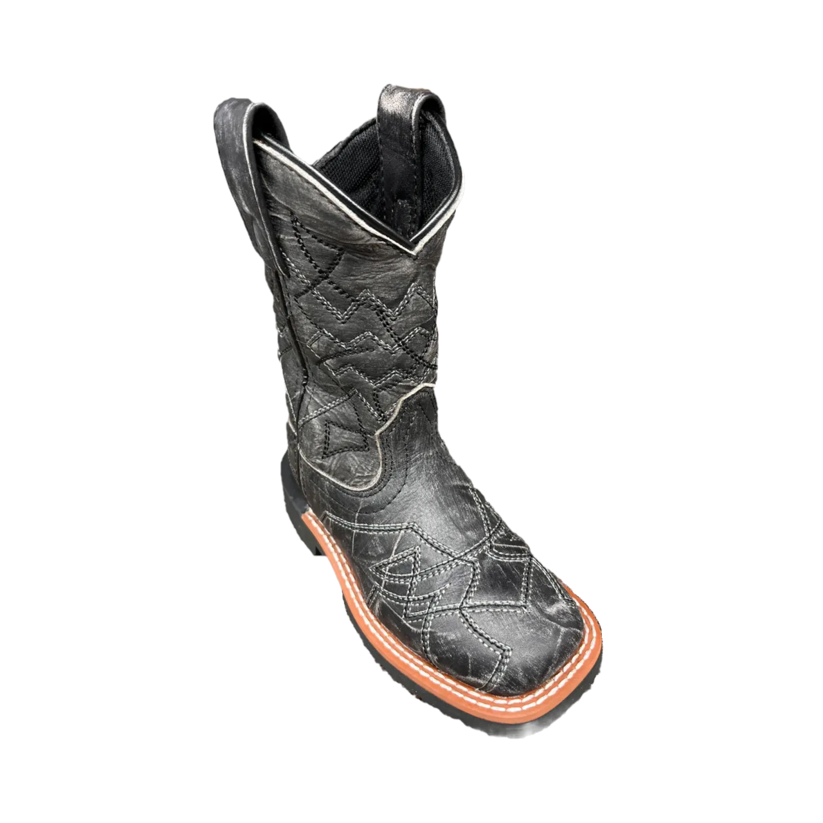 Dan Post Boy's Quinn Distressed Black Square Toe Leather Boots DPC2939 Equestrian Boots On Sale