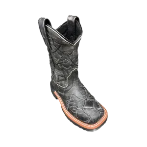 Dan Post Boy's Quinn Distressed Black Square Toe Leather Boots DPC2939 Boots With A Buckle