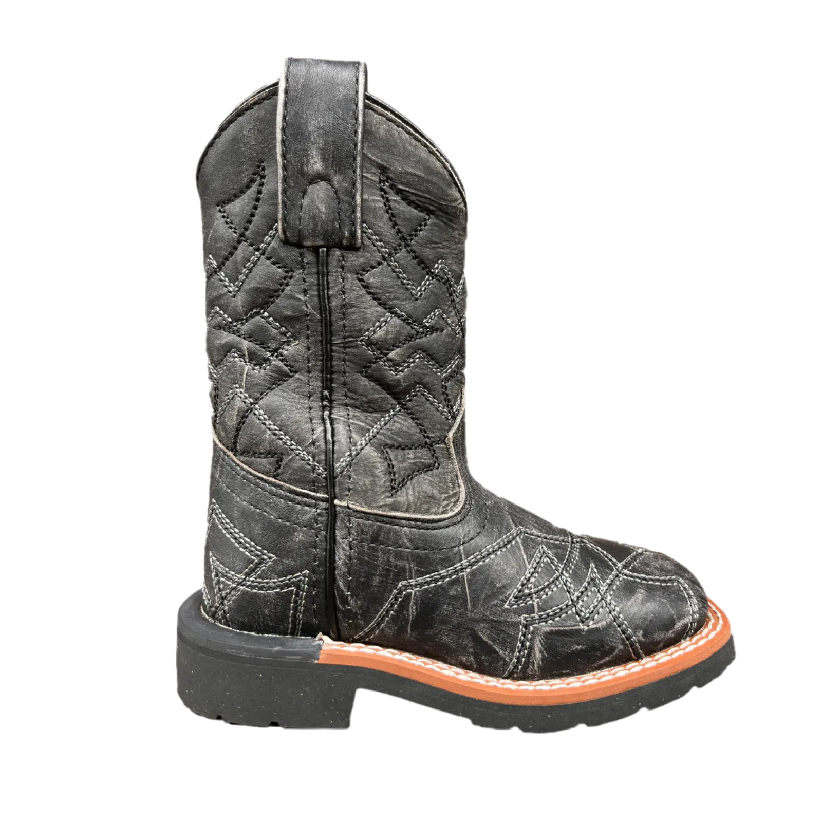 Dan Post Boy's Quinn Distressed Black Square Toe Leather Boots DPC2939 Boots Made Usa