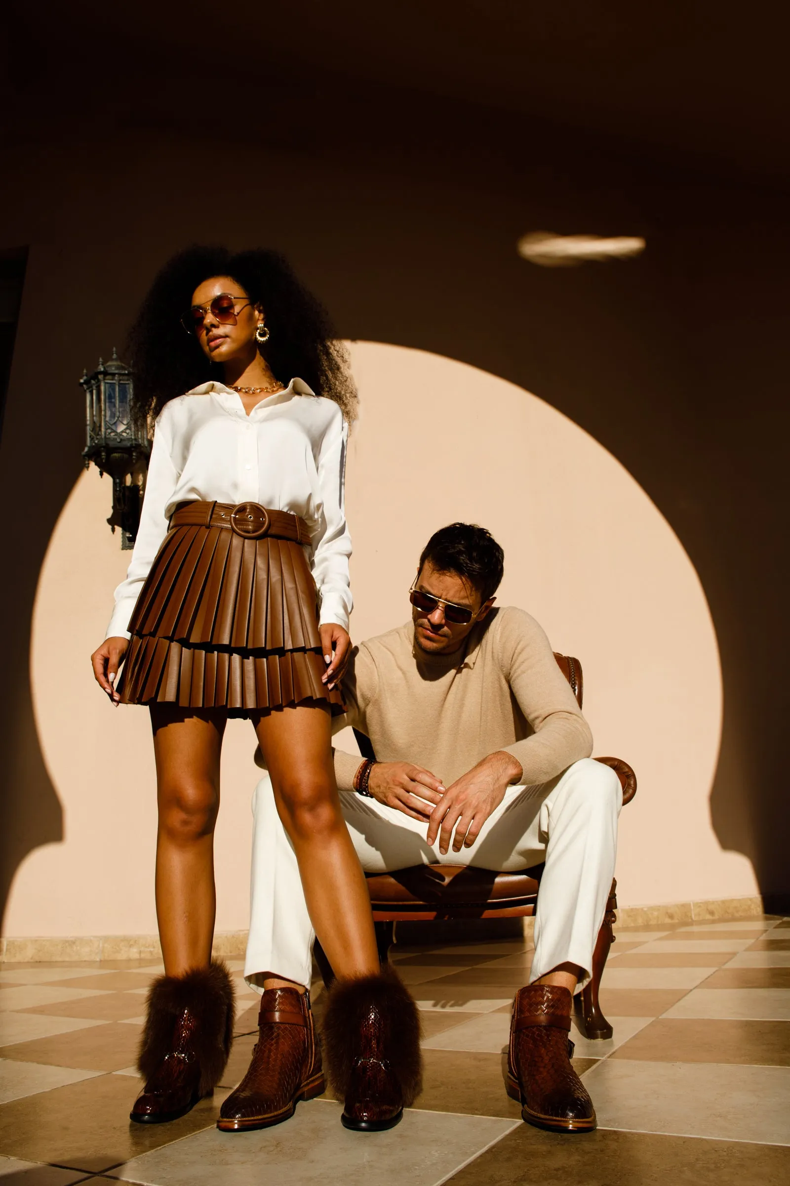 Bear Trap Boots The Izmir Brown Patent Leather Natural Fur Mid Calf Women Boot