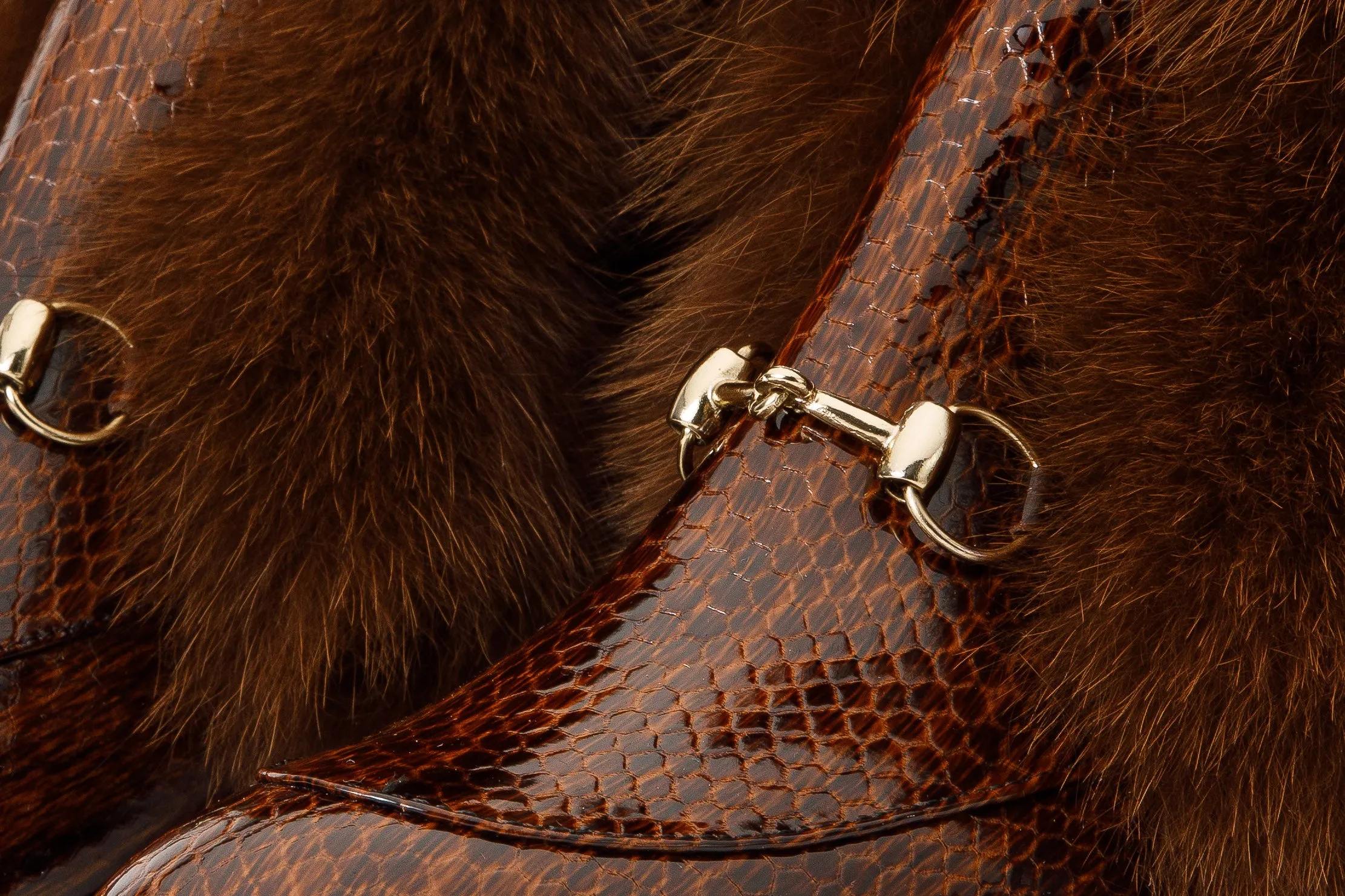 Slouch Ankle Boots The Izmir Brown Patent Leather Natural Fur Mid Calf Women Boot