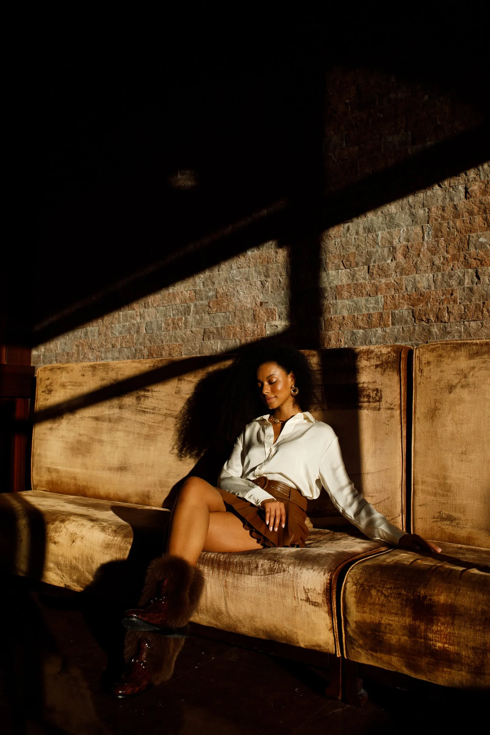 High Heel Combat Boots The Izmir Brown Patent Leather Natural Fur Mid Calf Women Boot