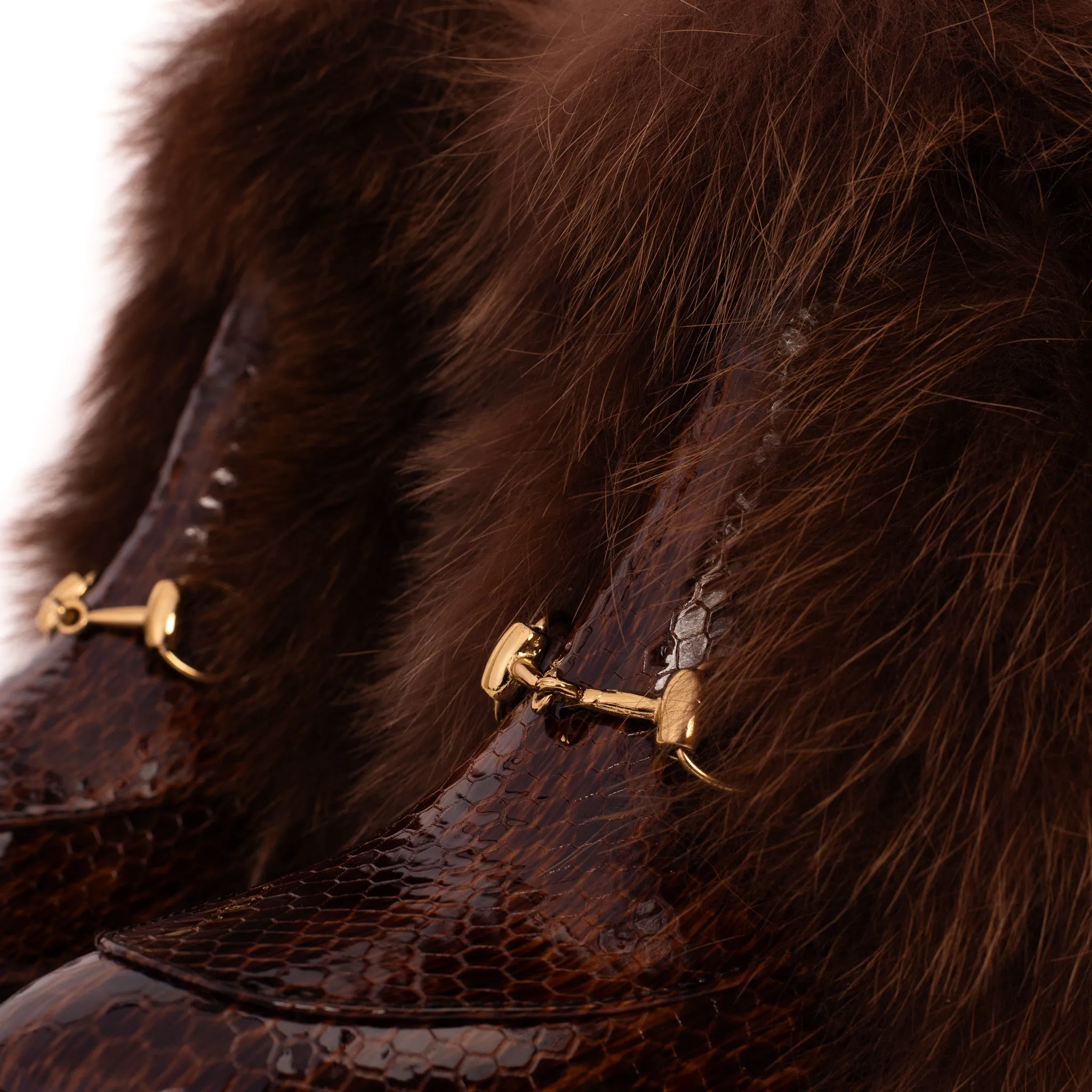 Unisex Boots The Izmir Brown Patent Leather Natural Fur Mid Calf Women Boot