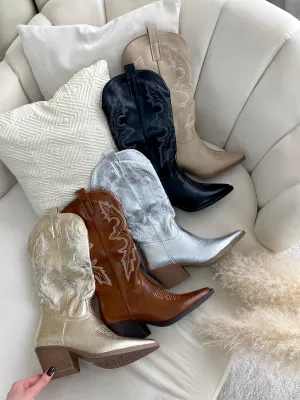 High Pointed Toe Embroidered Thick Heel Cowboy Boots Boots Square Toe