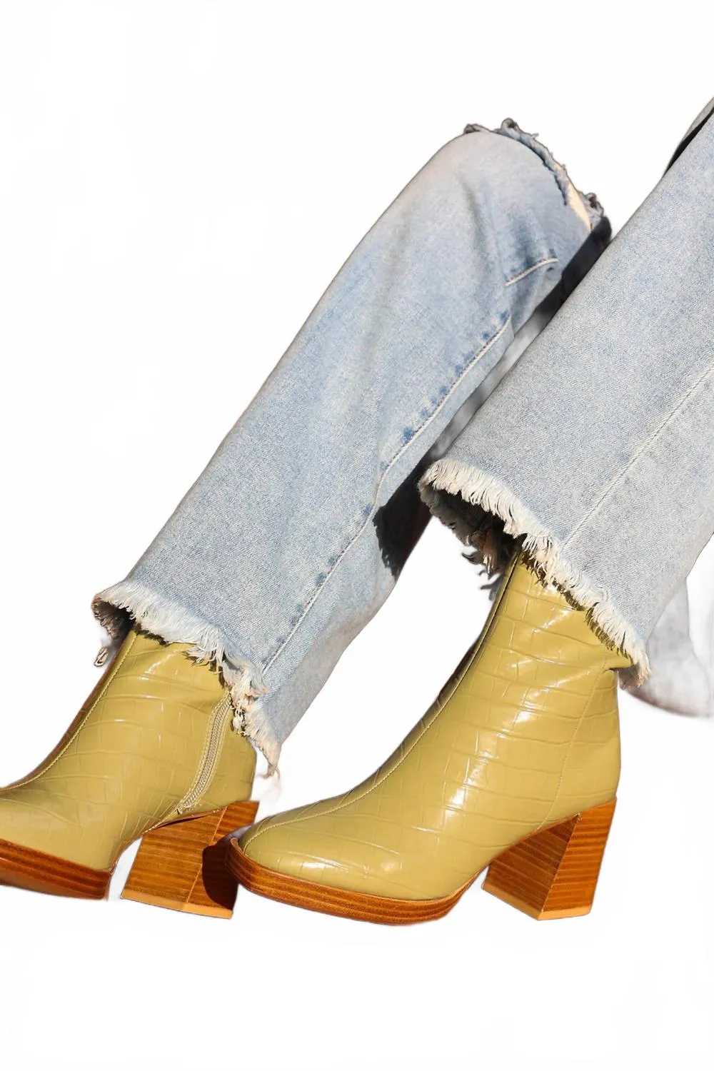 Black Dress Boots Low Heel Women Croc Booties In Olive