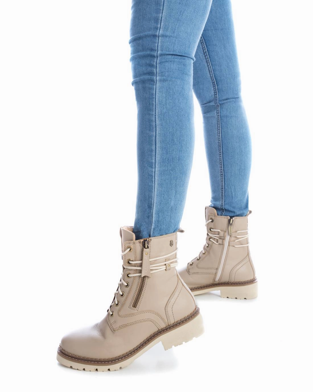 Women's Leather Combat Booties Carmela Collection By XTI Gum Boots