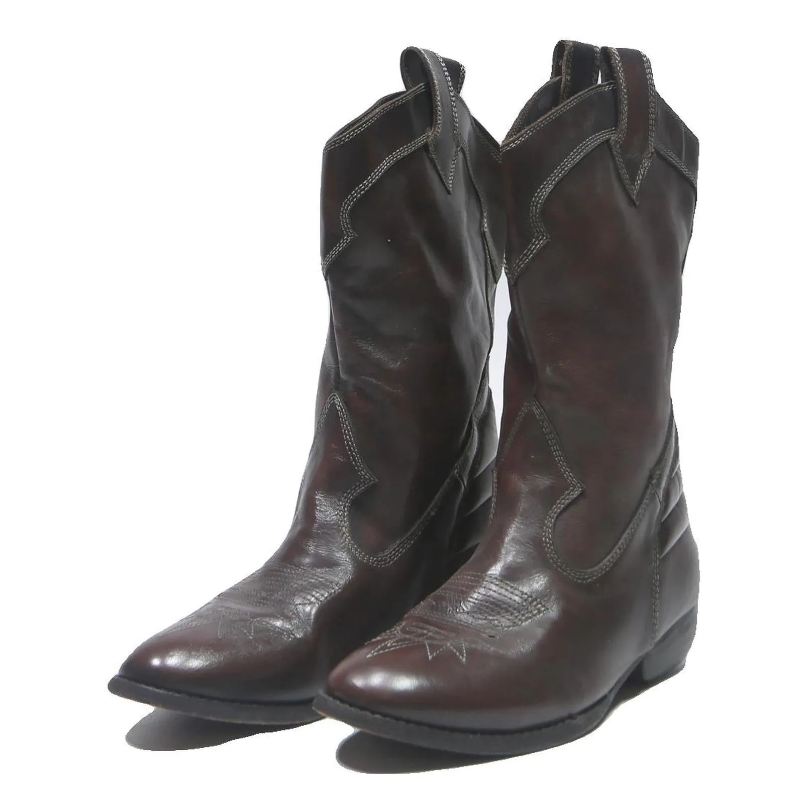 Extra Wide Work Boots Womens Brown Leather Ankle Boots UK 3.5 Western Style Comfortable Casual Wear