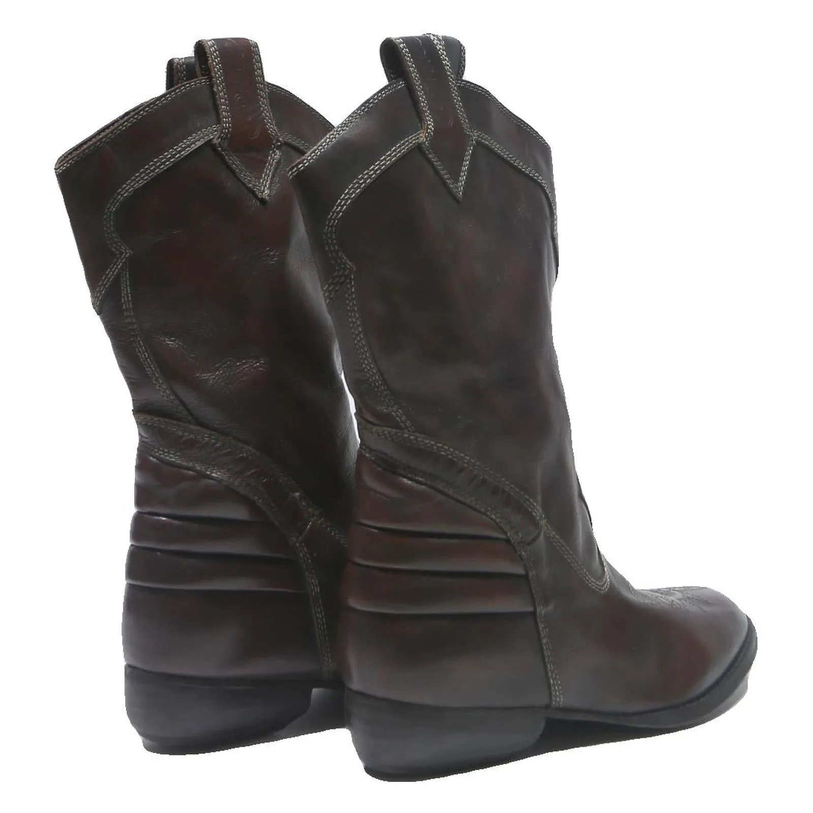 Womens Brown Leather Ankle Boots UK 3.5 Western Style Comfortable Casual Wear Patent Leather Combat Boots