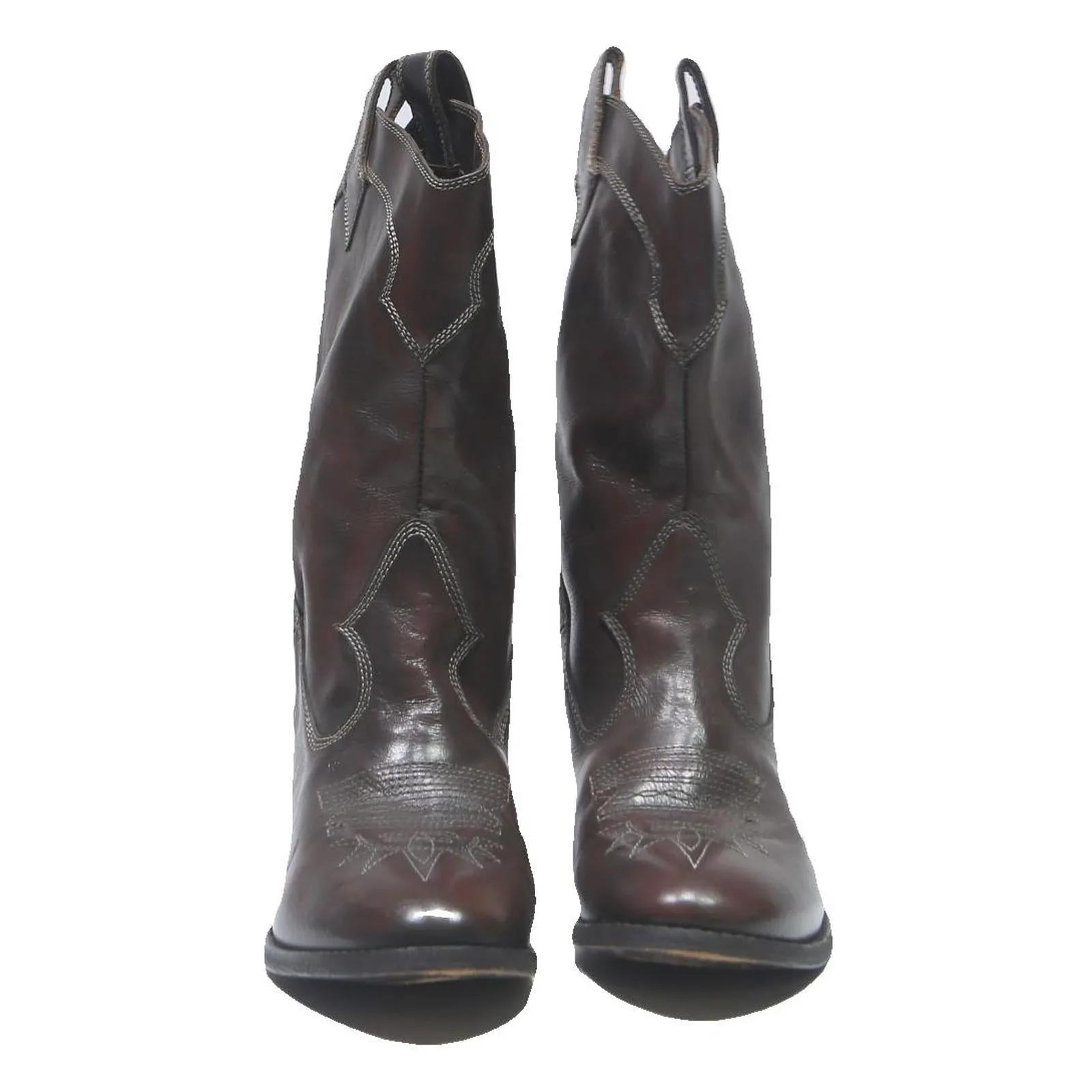 Womens Brown Leather Ankle Boots UK 3.5 Western Style Comfortable Casual Wear Born Boots