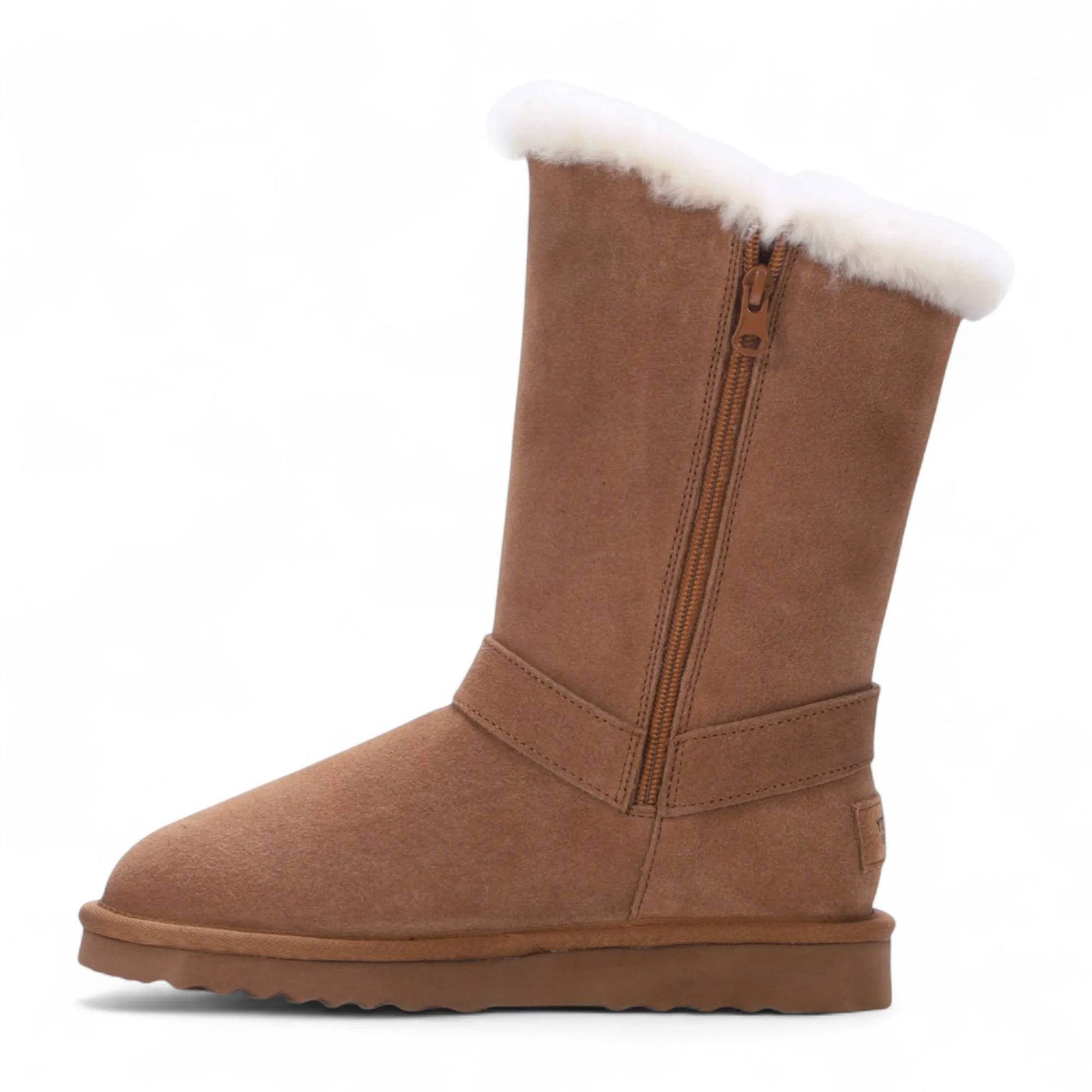 Soft Ride Equine Boots Women's Genuine Sheepskin Tan Brown Suede Calf Winter Warm Boots - Redwood