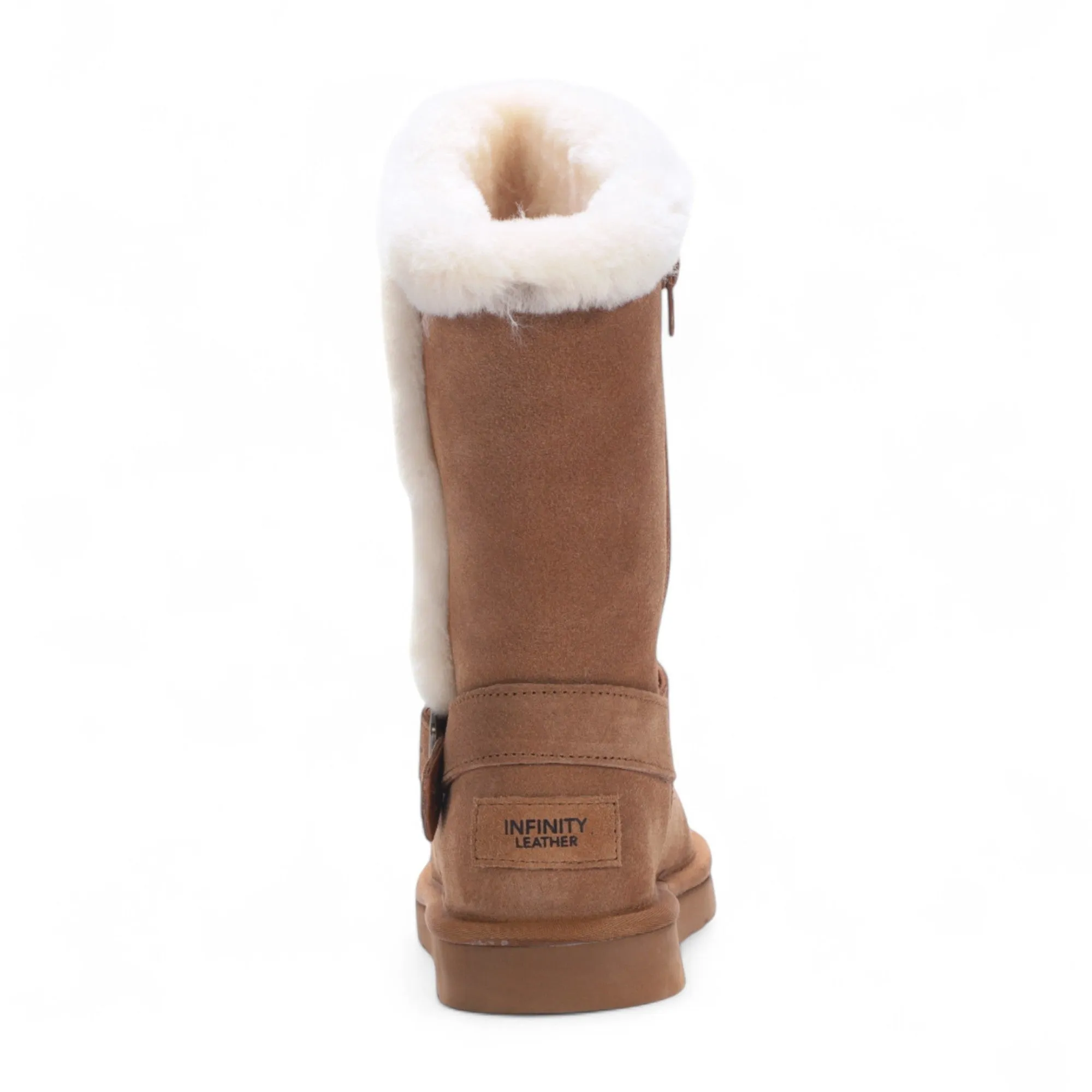Women's Genuine Sheepskin Tan Brown Suede Calf Winter Warm Boots - Redwood Snow Hiking Boots