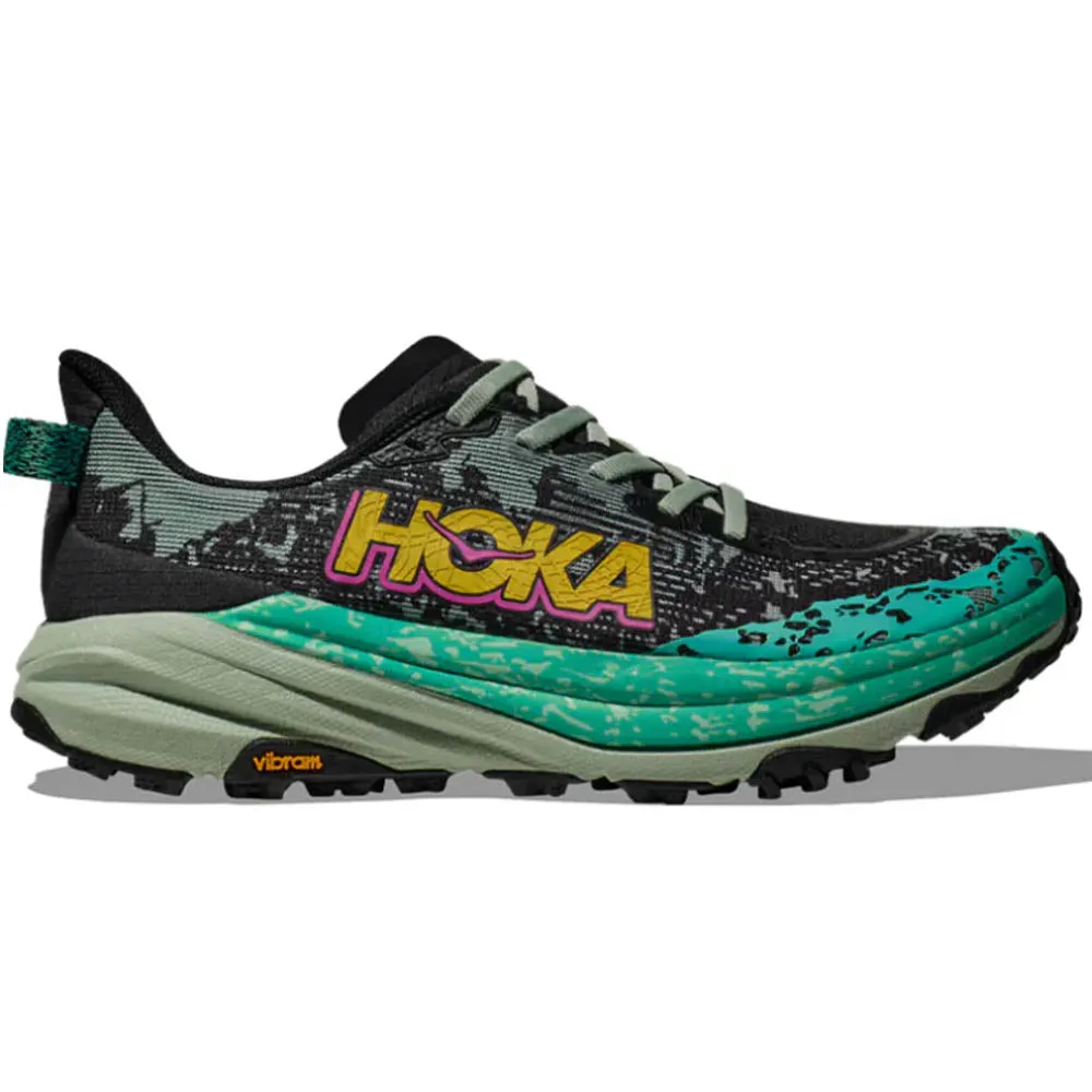 Hurt My Knees Women's Hoka Speedgoat 6, Black/Aloe Vera, 7 B Medium