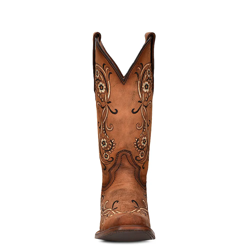 Rc Custom Boots Women's L2063 Floral Embroidery Square Toe Cowboy Boots Sandalwood
