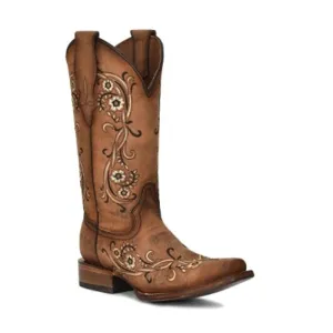 Truman Boots Women's L2063 Floral Embroidery Square Toe Cowboy Boots Sandalwood