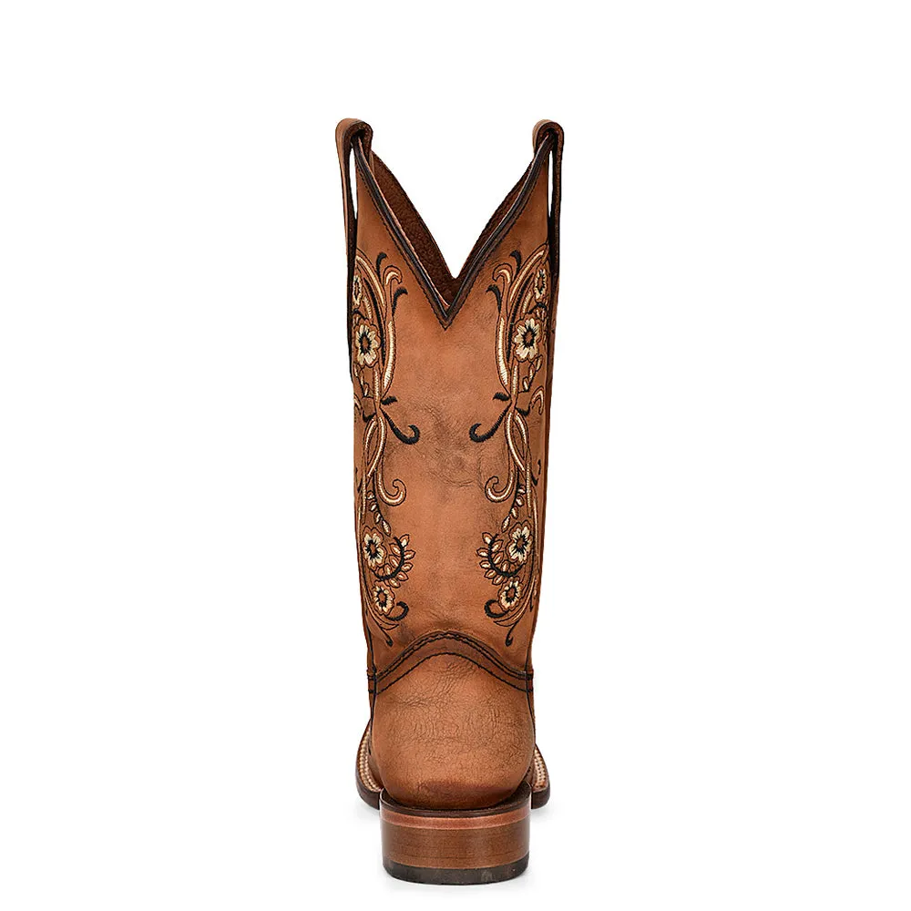 Childrens Waterproof Boots Women's L2063 Floral Embroidery Square Toe Cowboy Boots Sandalwood