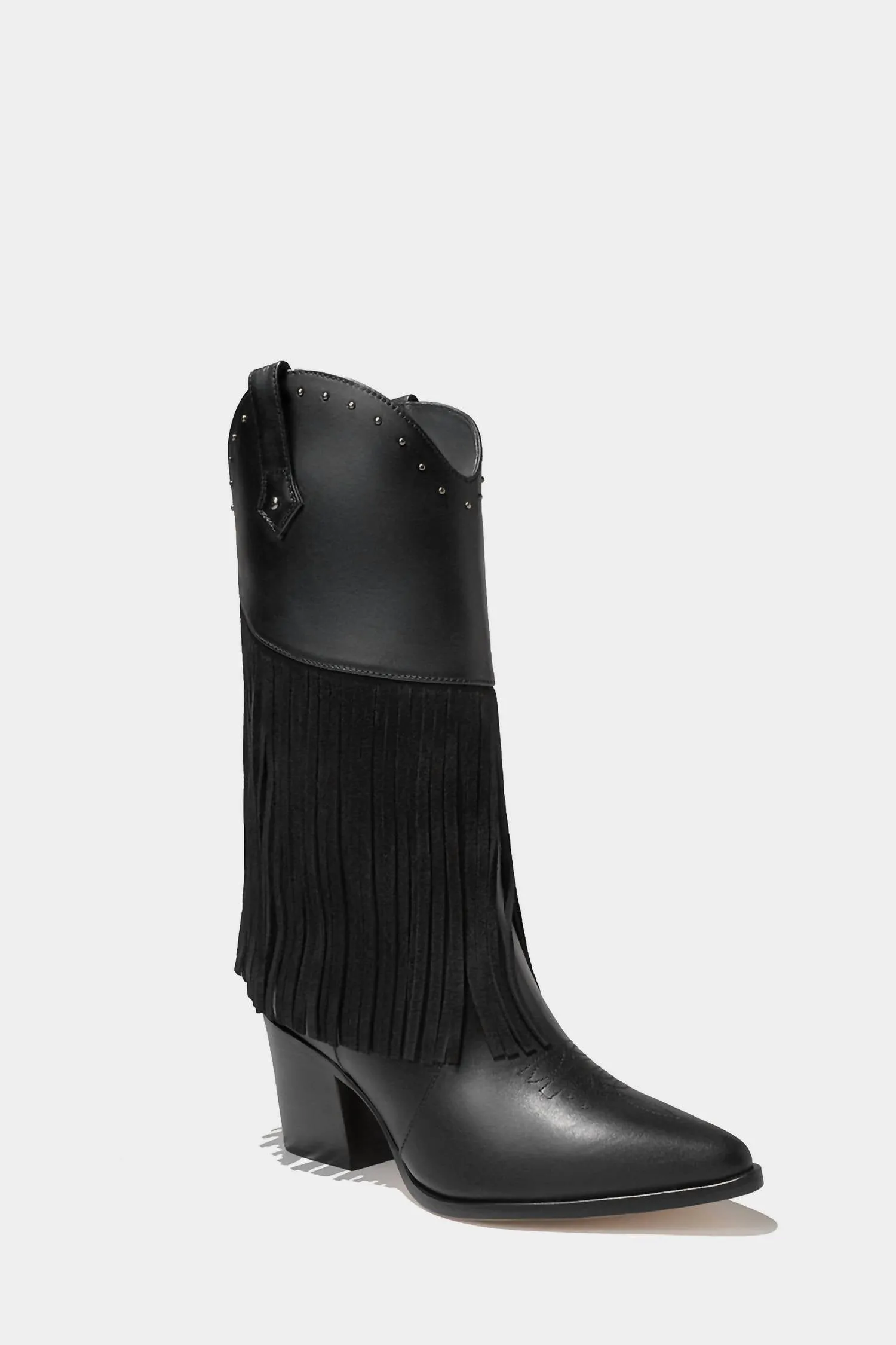 Women's Leather Fringe Boots In Black Over The Knee Suede Boots Flat
