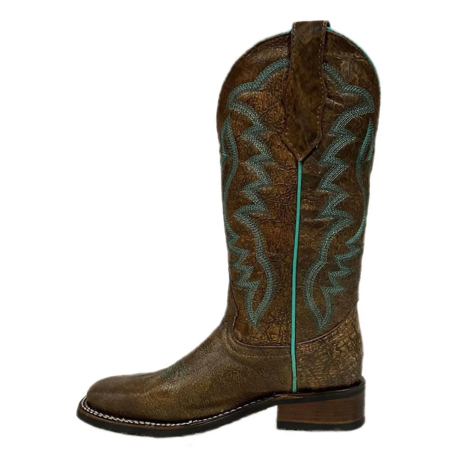 Women's Peanut Embroidery Wide Square Toe Western Boots In Brown Moto Moto Boots