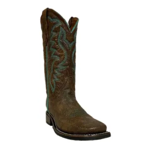 Slouch Pirate Boots Zip Up Mid Calf Slouch Boots Women's Peanut Embroidery Wide Square Toe Western Boots In Brown