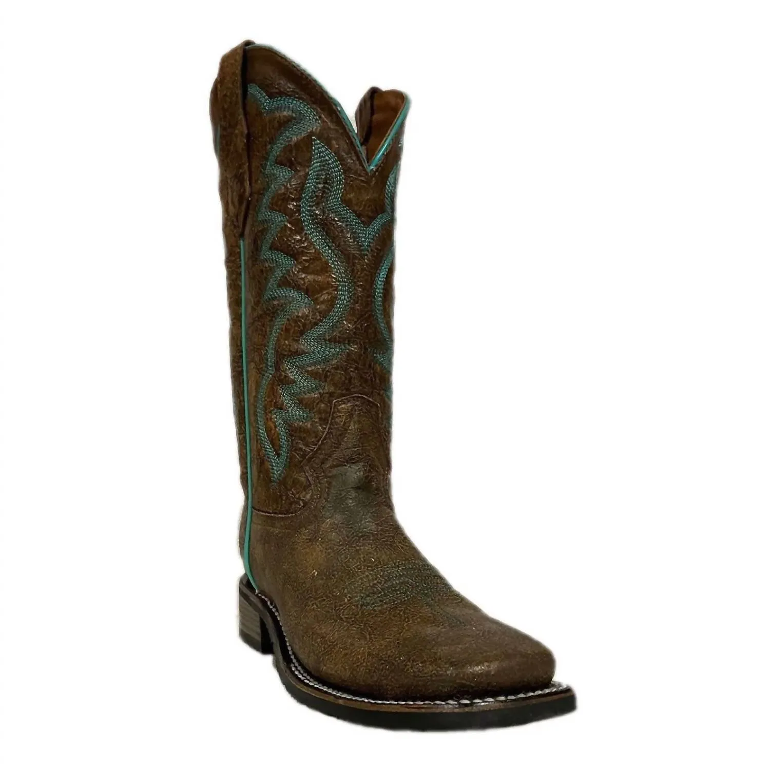 Crib Boots Women's Peanut Embroidery Wide Square Toe Western Boots In Brown