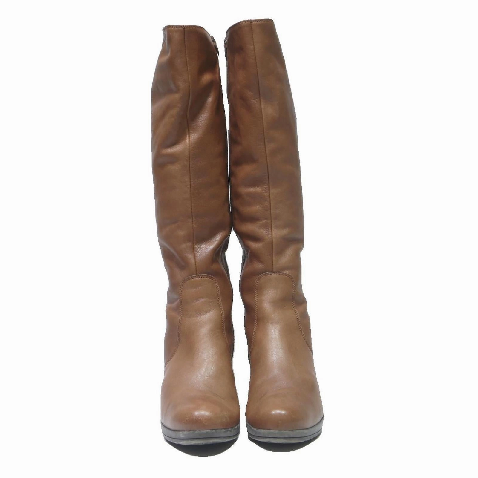 GABOR Womens Brown Leather Knee High Heeled Boots UK 5.5 Elegant Stylish Leather Gray Thigh High Boots