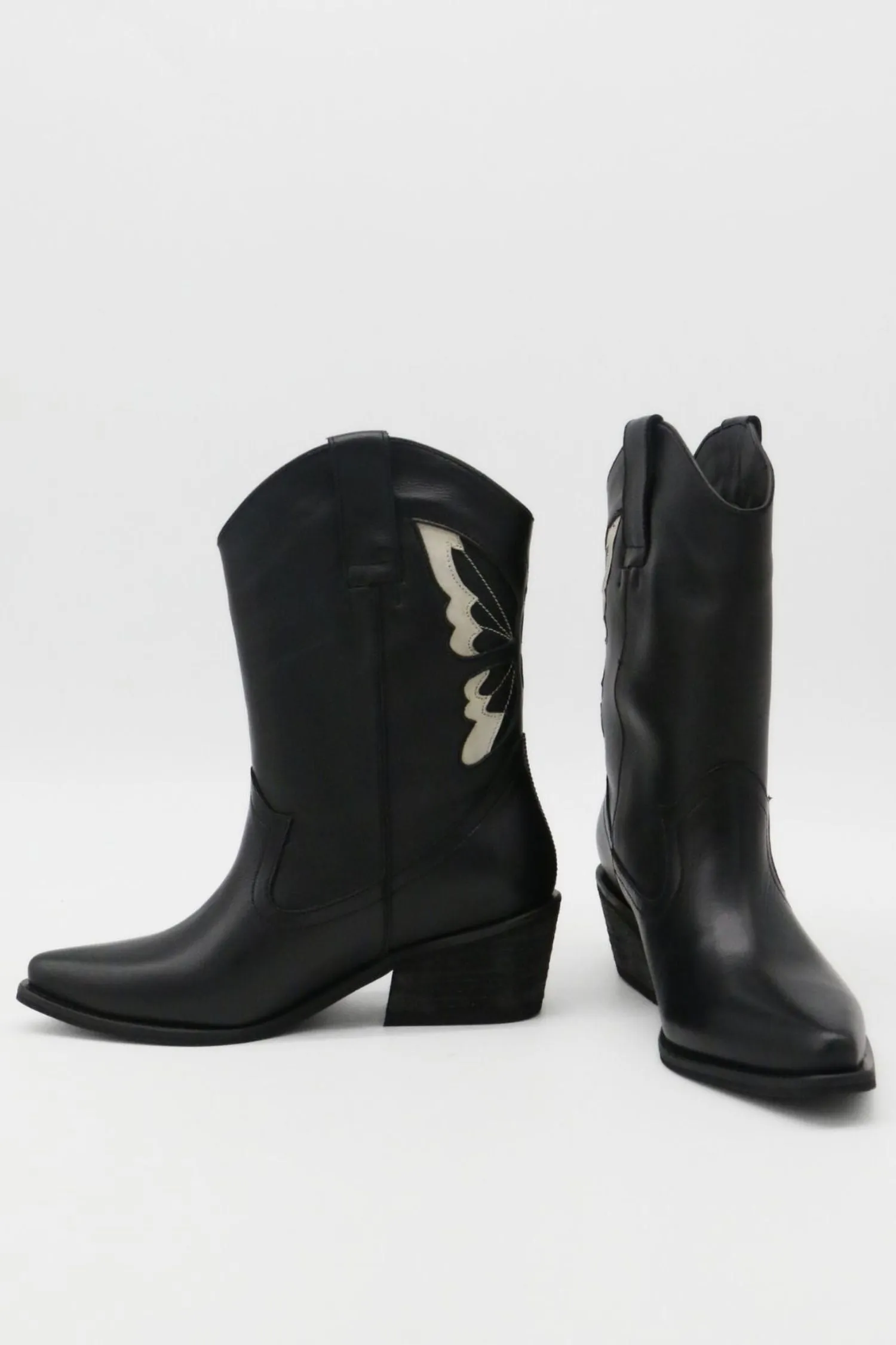 Woodstock western cowboy boots in black leather womens shoes Cowboy Boots Knee High
