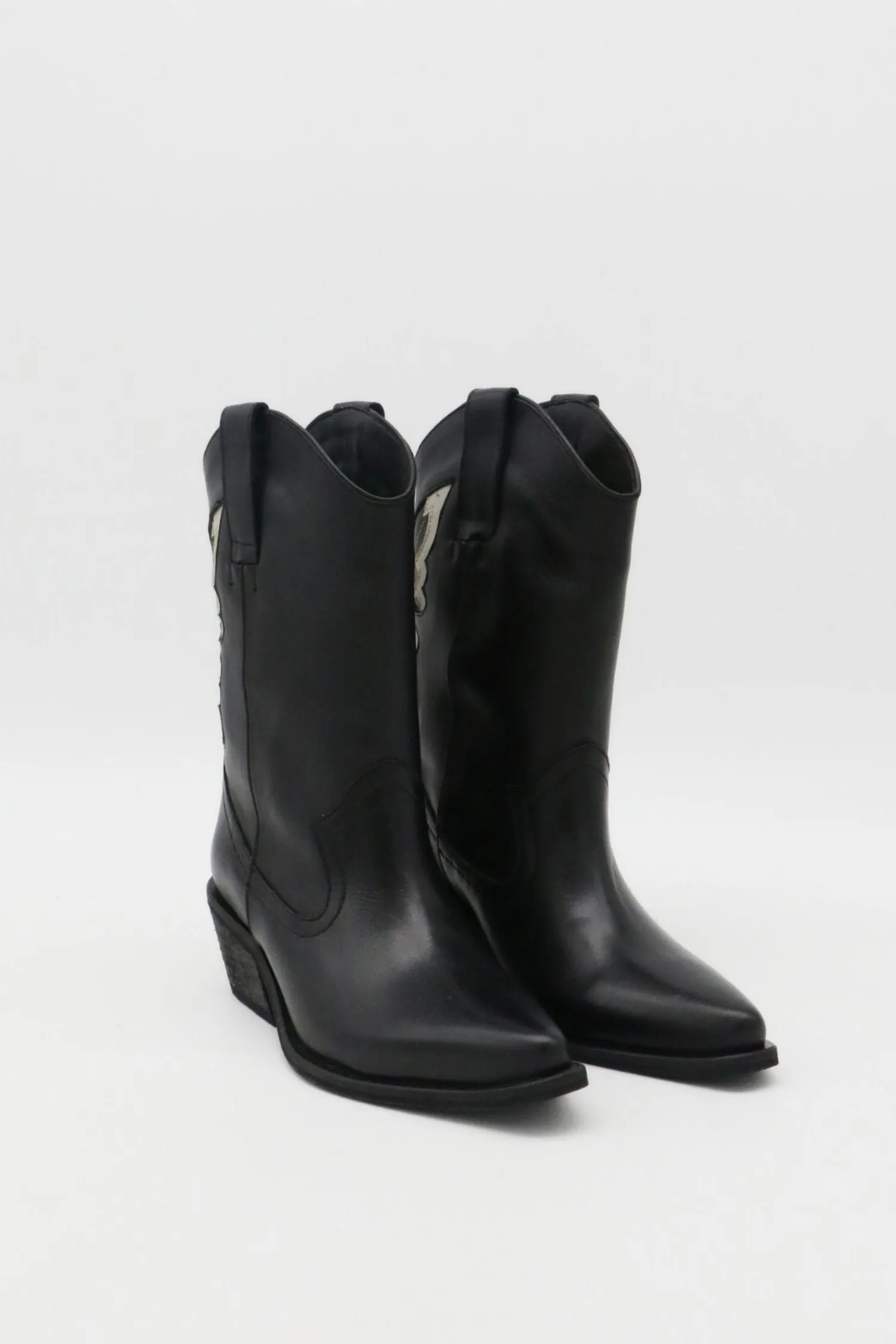 Woodstock western cowboy boots in black leather womens shoes Slouchy Leather Boots